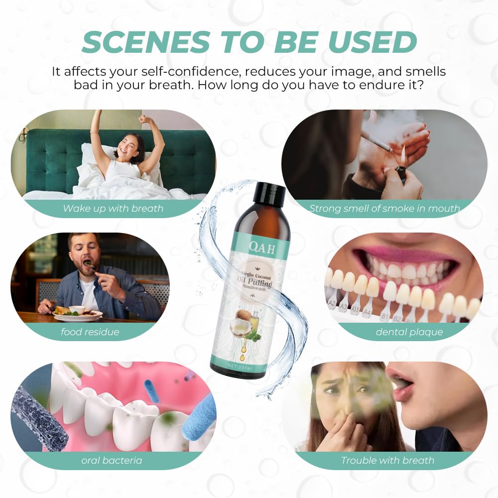 Organic Coconut Oil Pulling for Teeth Whitening & Oral Care - Natural Mint Flavor Mouthwash for Fresh Breath & Healthy Gums (8 Fl Oz) - Perfect for Daily Dental Routine & Natural Whitening Solution