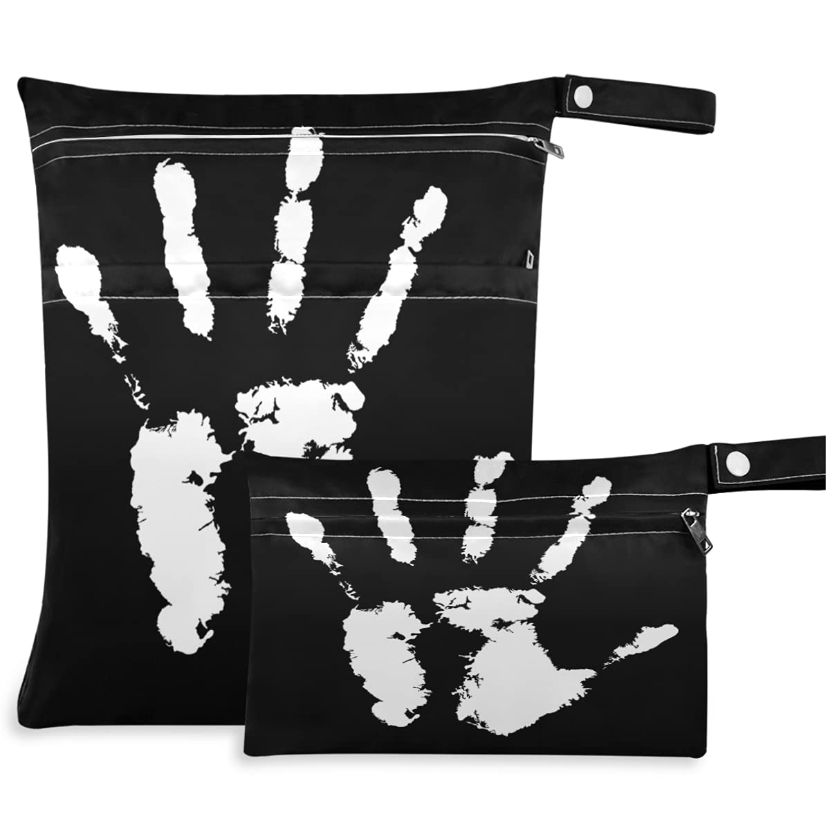 Visesunny Handprint 2Pcs Wet Bags with Zippered Pockets - Washable & Reusable Large Diaper Organizer for Baby Care, Travel, Beach, Gym - Perfect for Strollers, Daycare, Swimsuits, Toiletries & Dirty Clothes Storage