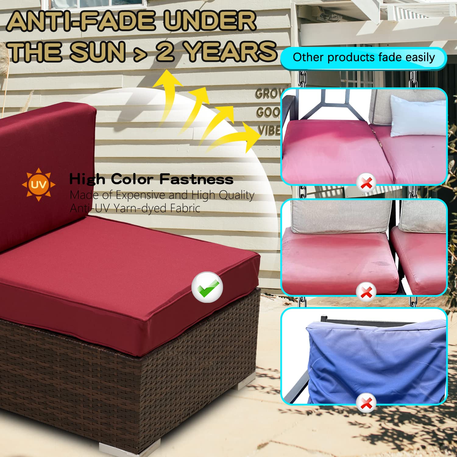 14-Pack Burgundy Outdoor Patio Seat & Back Cushion Covers - Replacement for 7-Piece 6-Seater Wicker Rattan Sectional Sofa Set (Covers Only, Large Size) - Perfect for Garden, Poolside & Patio Furniture Protection