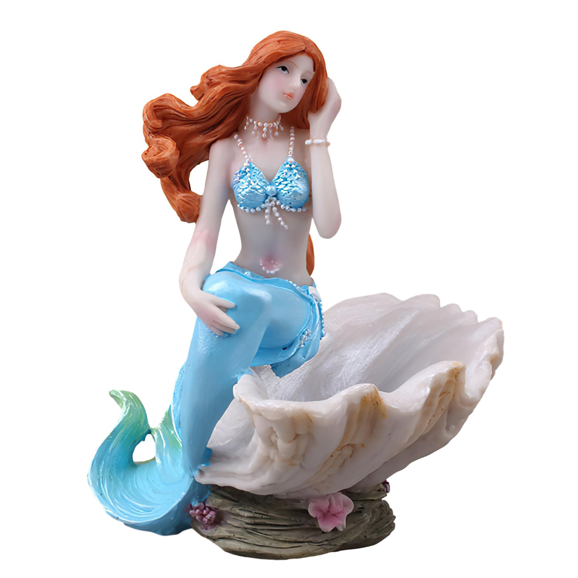 Blue Mermaid Figurine Resin Statue - Mediterranean Style Shell Aquarium Ornament, Jewelry Storage Organizer & Fish Tank Decoration - Perfect Gift for Girls & Mermaid Lovers - Great for Home Decor, Bedroom Display, and Aquatic Theme Parties