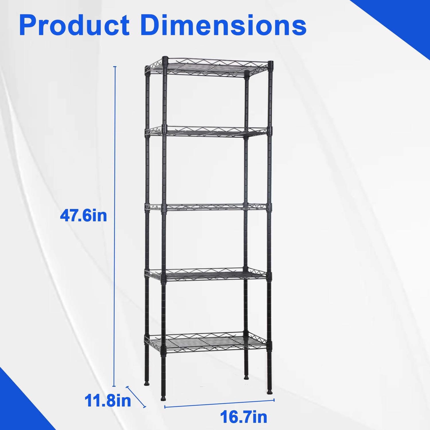 5-Tier Heavy Duty Metal Wire Storage Shelves - NSF Certified, 12