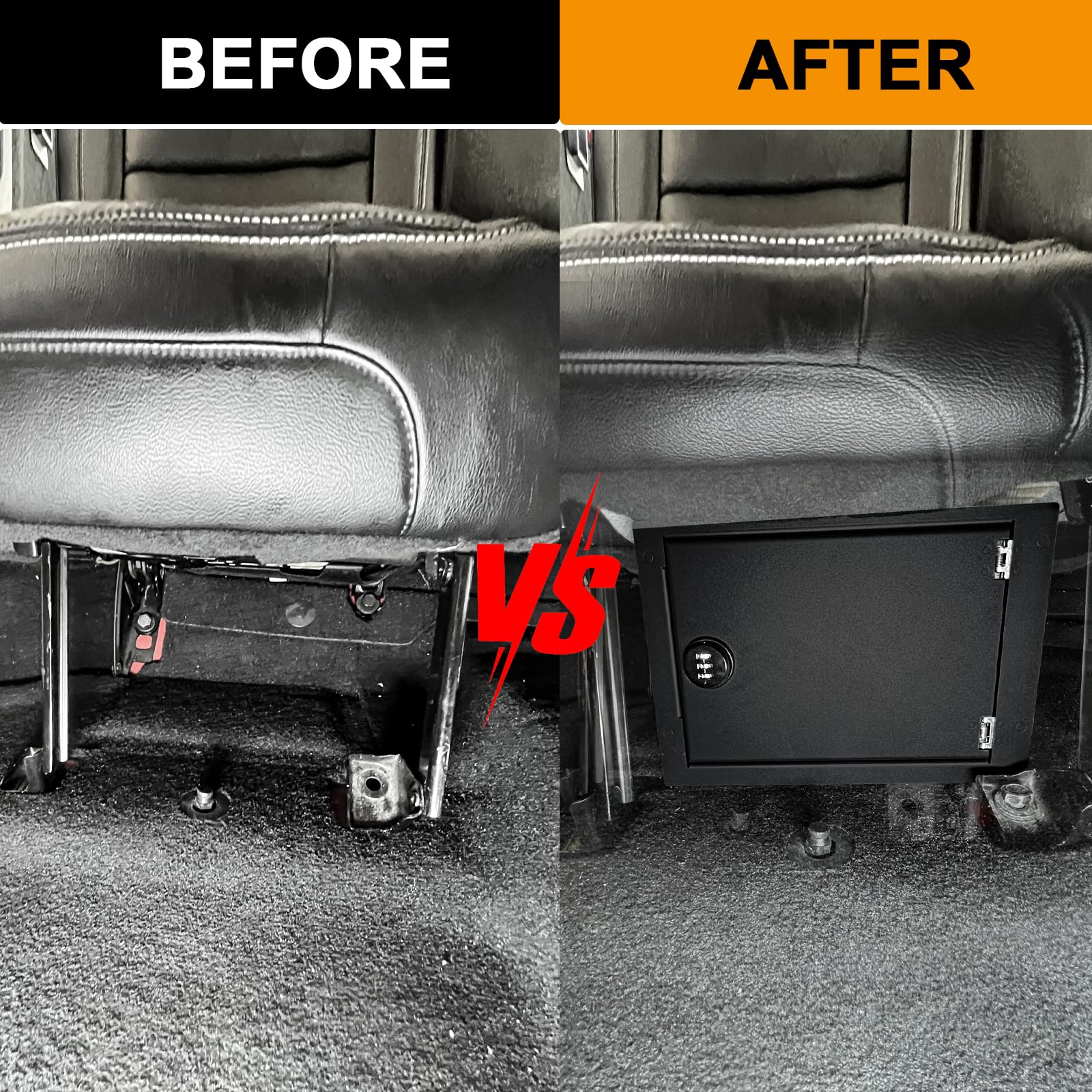 BESTAOO Under Seat Storage Lock Box Gun Safe Security Organizer for 2018-2025 Jeep Wrangler JL 4 Door 4XE - Black Underseat Tray for Interior Accessories | Secure Handgun Storage, Car Organization & Rear Passenger Side Protection