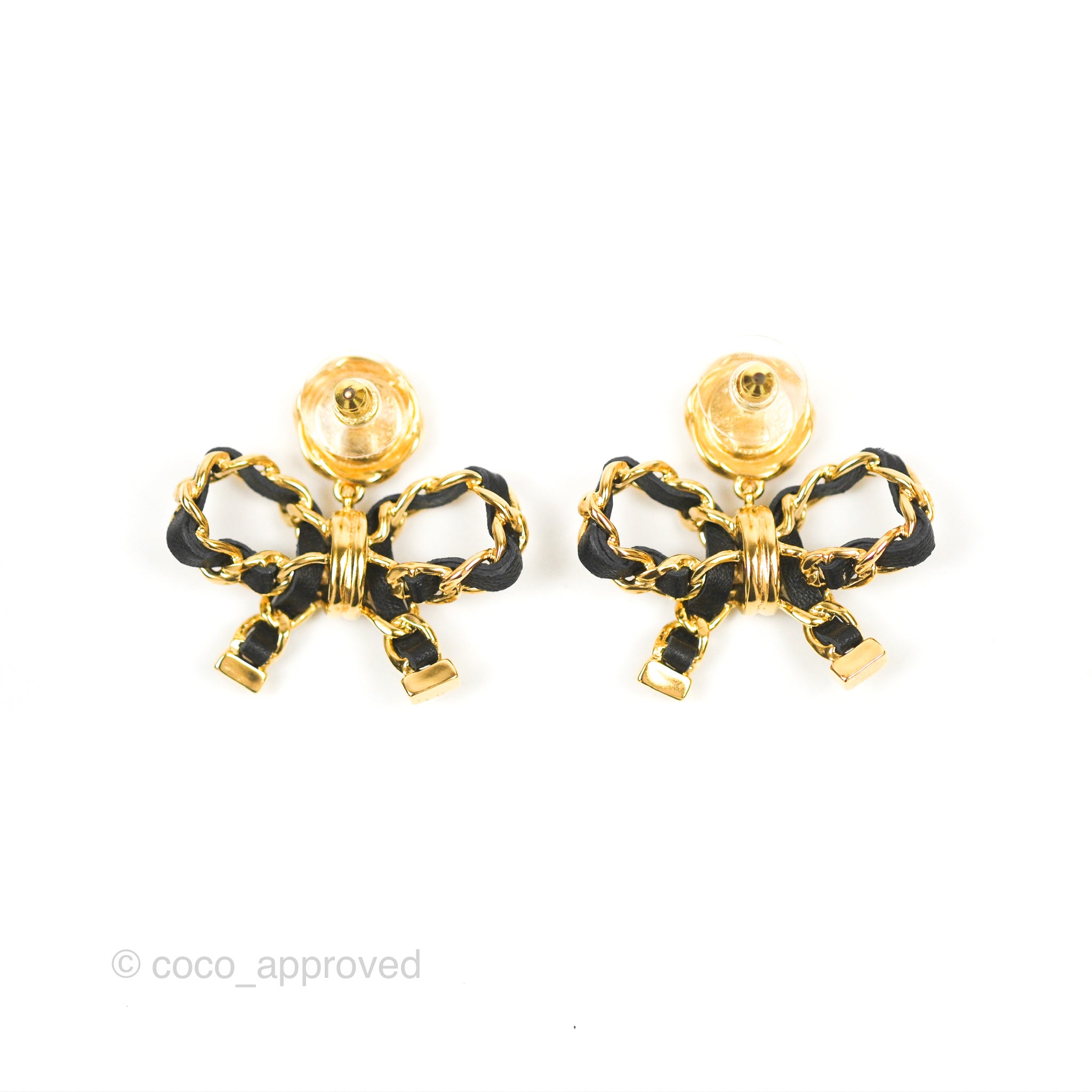 Chanel CC Chain Bow Earrings in Black Lambskin with Gold Tone - 22A Collection | Luxury Fashion Jewelry for Women, Perfect for Parties, Weddings & Special Occasions