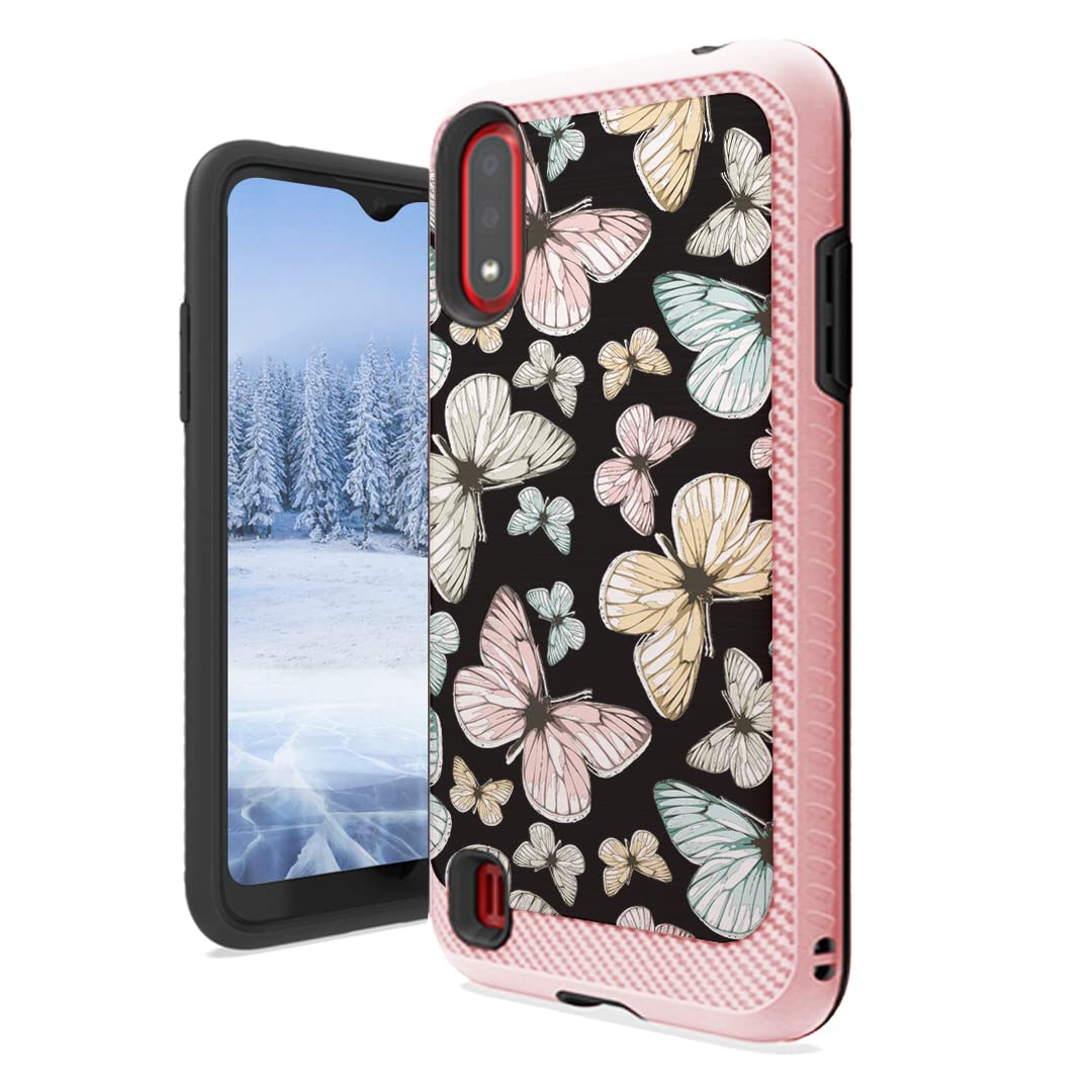 Cute Heavy Duty Phone Case for Samsung Galaxy A01 - Girly Butterfly Design for Women & Girls | Durable Protection