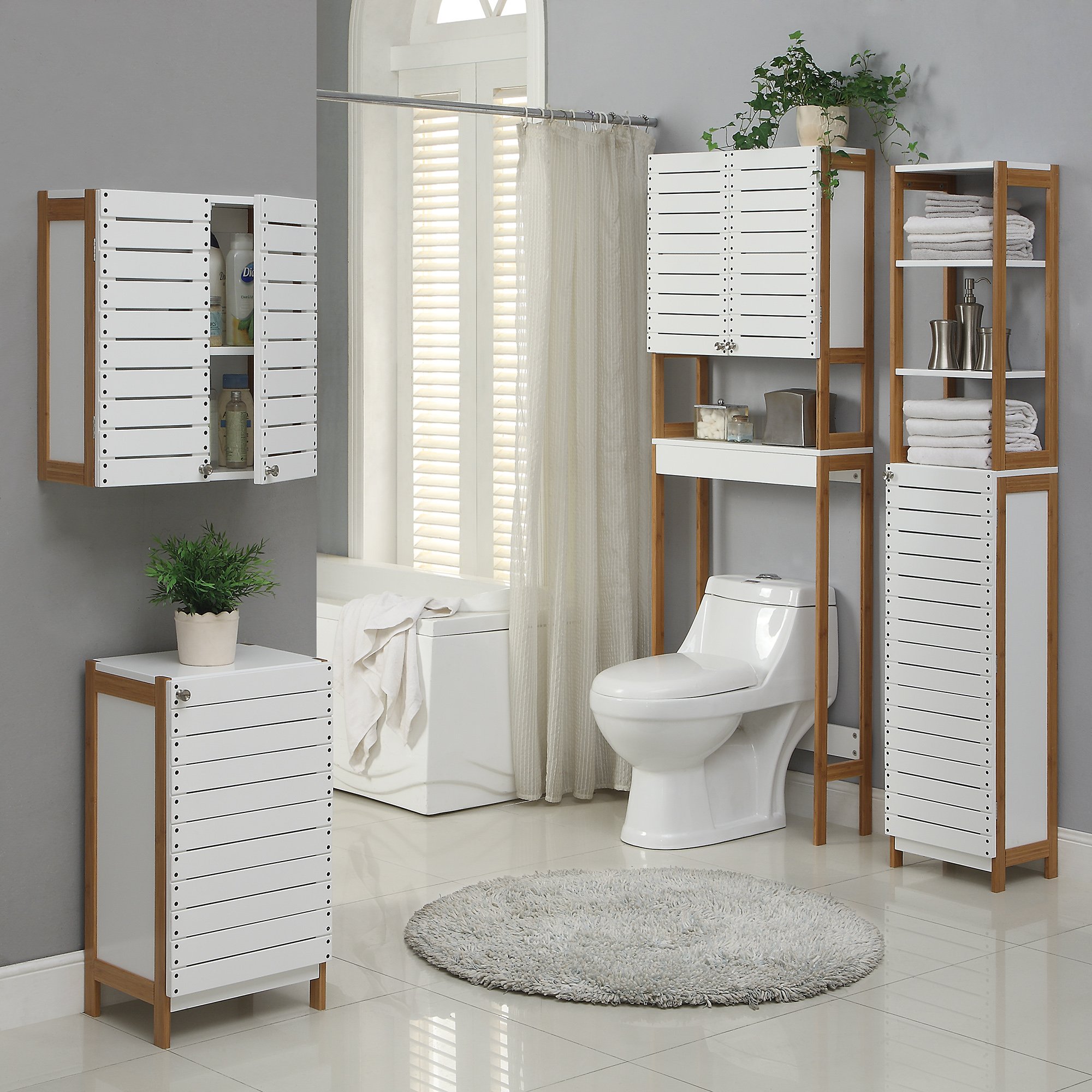 White 3-Tier Over The Toilet Bamboo Storage Cabinet - Space Saving Bathroom Organizer for Towels, Toiletries & Decor | Perfect for Small Bathrooms & Apartments