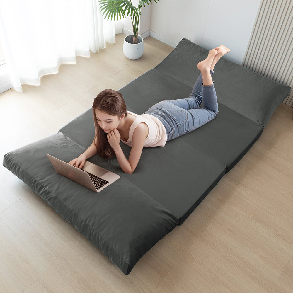 MAXYOYO Velvet Bean Bag Folding Sofa Bed for Adults - Dark Grey Washable Cover - Perfect for Living Room, Bedroom & Dorm Room Lounging