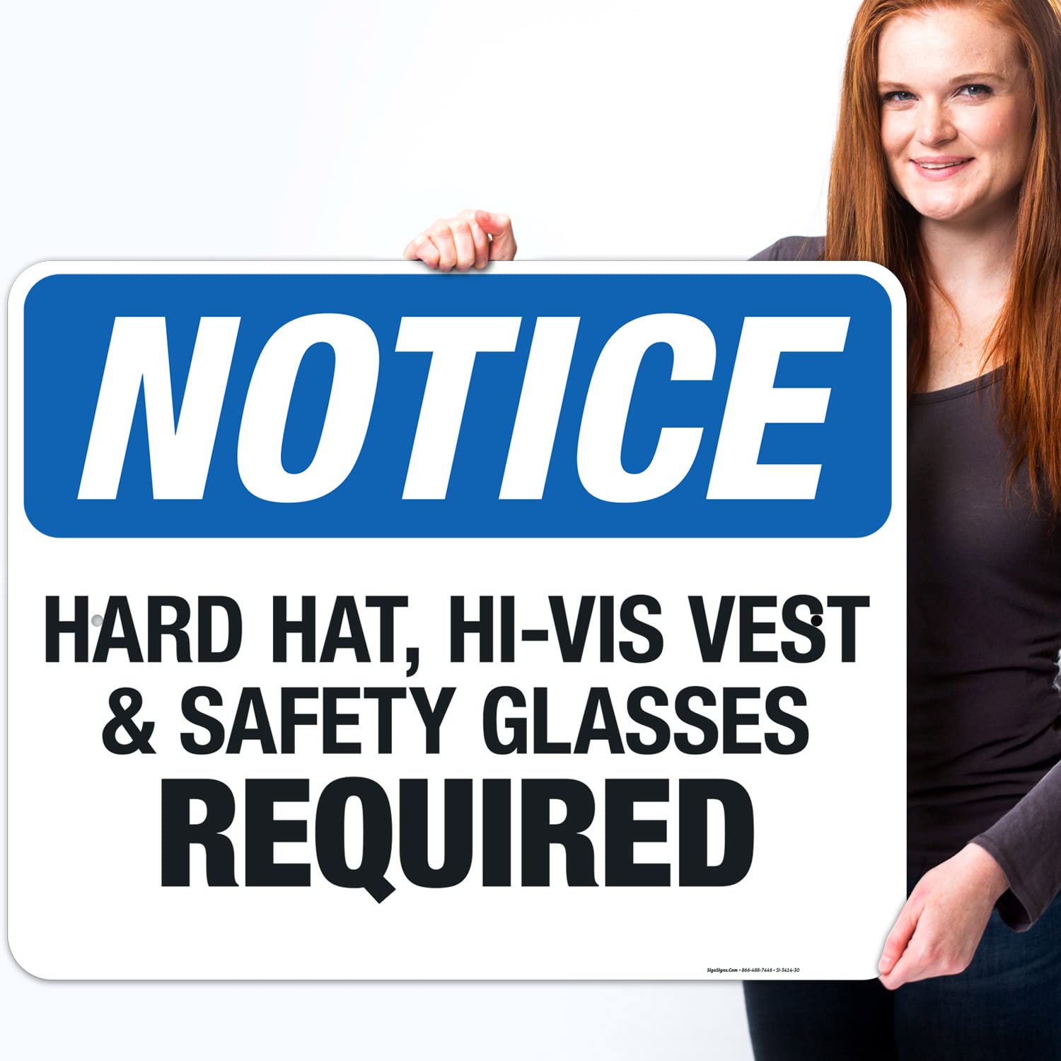 OSHA Compliant Hard Hat Hi-Vis Vest & Safety Glasses Required Sign - 24x30 Inches Rust-Free .063 Aluminum - Fade Resistant for Indoor/Outdoor Use - Made in USA - Perfect for Construction Sites, Warehouses & Industrial Facilities