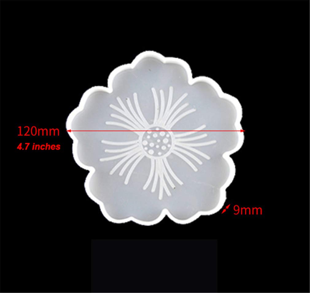 Remanbo Flower Shaped Epoxy Resin Casting Molds Set - 1 Large Tray Mold & 5 Coaster Molds for DIY Home Decor, Wedding Centerpieces & Craft Projects
