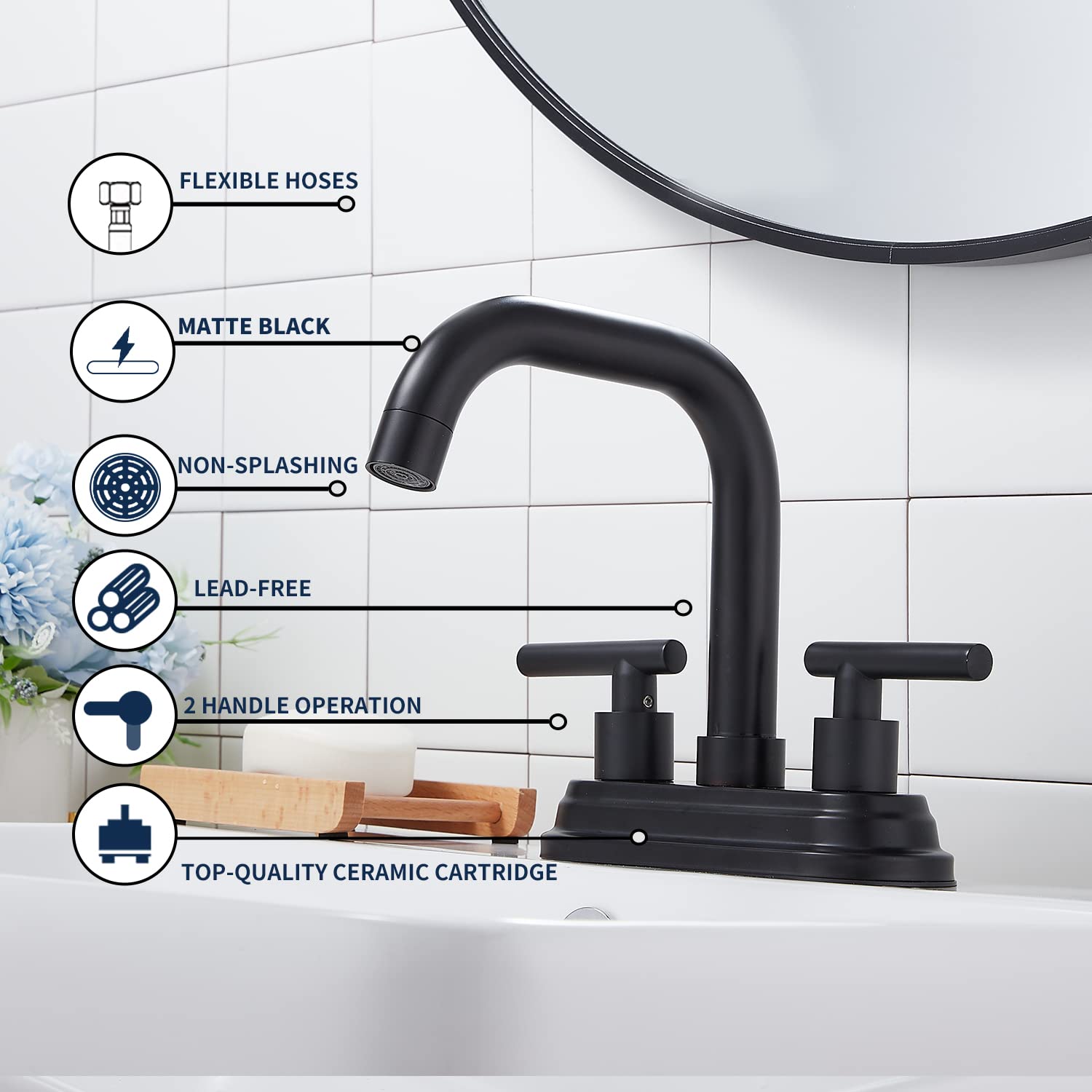 Matte Black Bathroom Faucet - GGStudy 2-Handle 4