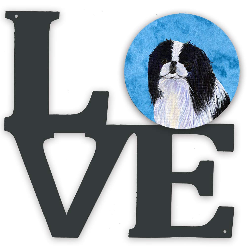Blue Japanese Chin Metal Wall Art LOVE - Indoor & Outdoor Decor for Patio, Bathroom, Kitchen - Colorful Aluminum & Black Steel Sculpture | Perfect for Home, Office, Garden Decoration