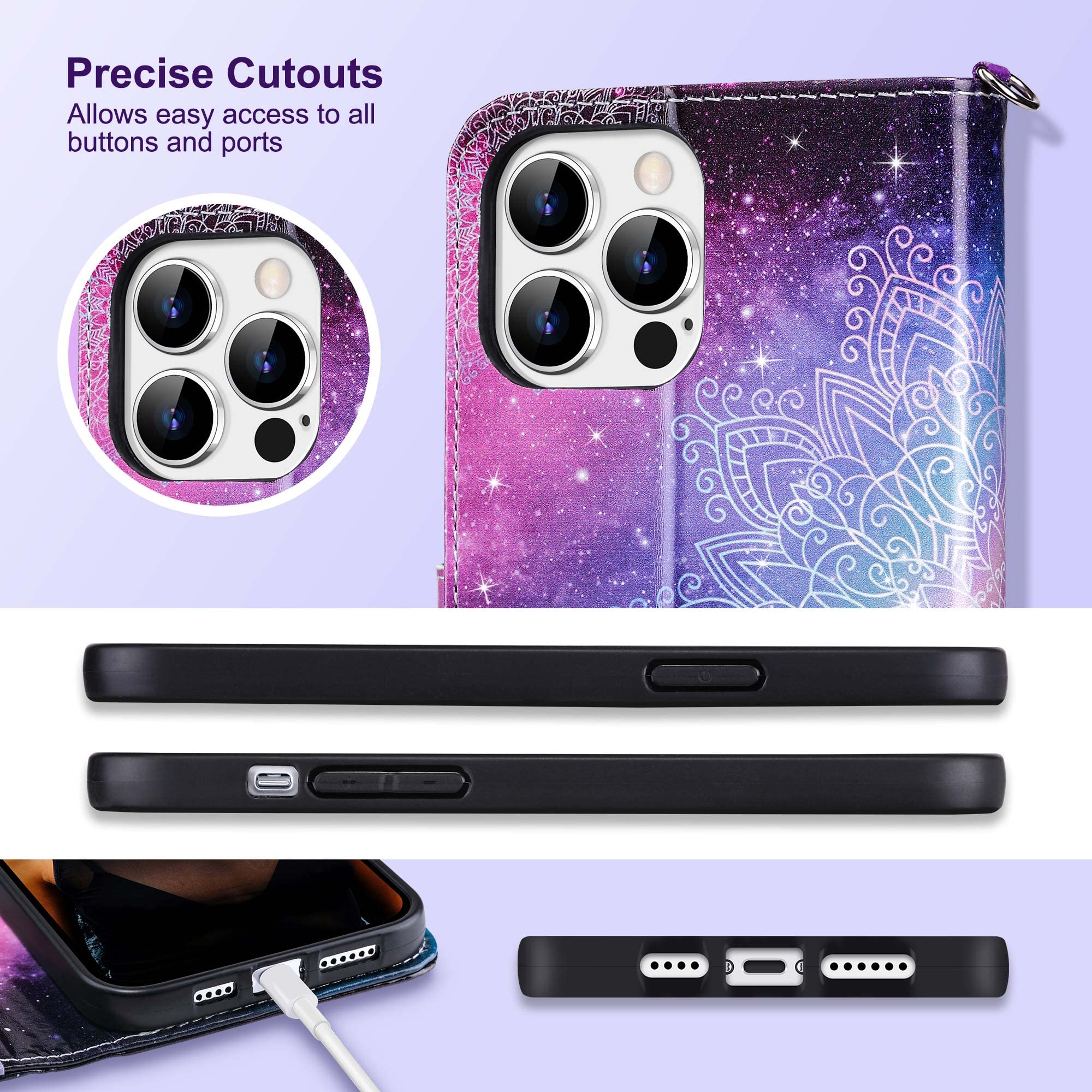 ULAK iPhone 13 Pro Max Wallet Case - 6.7 Inch PU Leather Flip Cover with Credit Card Slots & Kickstand | Shockproof Protective Phone Case for Women | Mandala Design | Perfect for Work, Travel & Daily Use