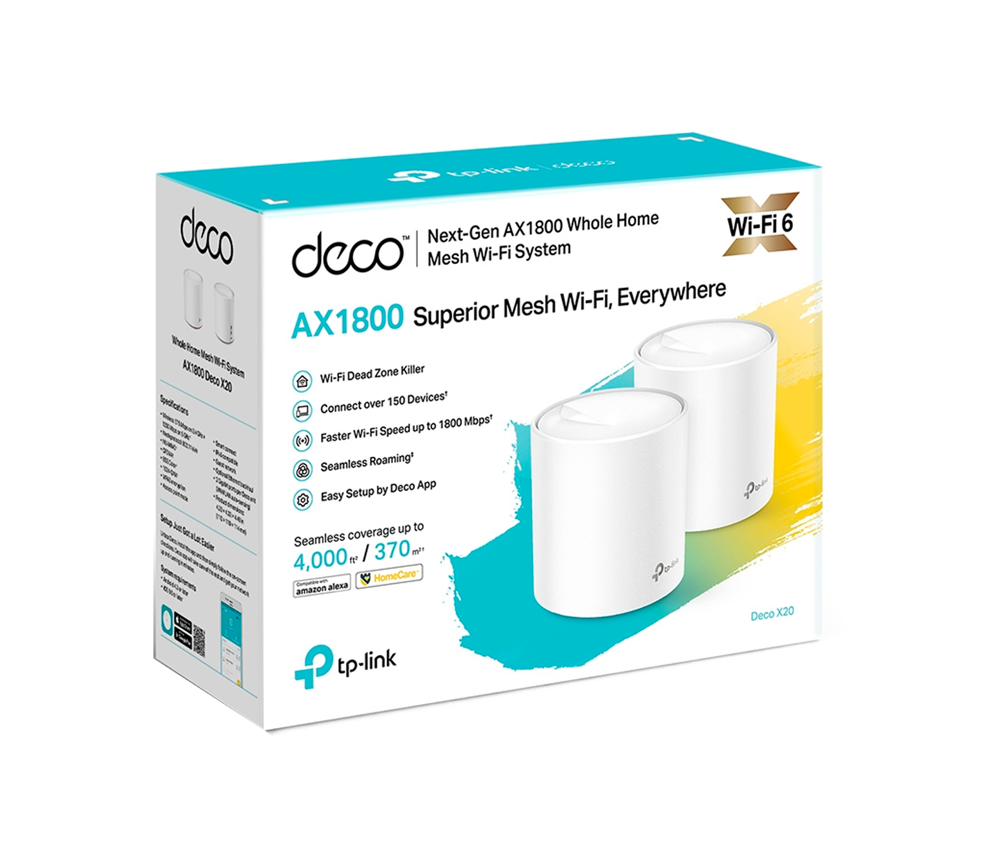 TP-Link Deco X20 AX1800 Whole Home Mesh WiFi System (2-Pack) - Seamless Coverage for Large Homes, Smart Devices & 4K Streaming