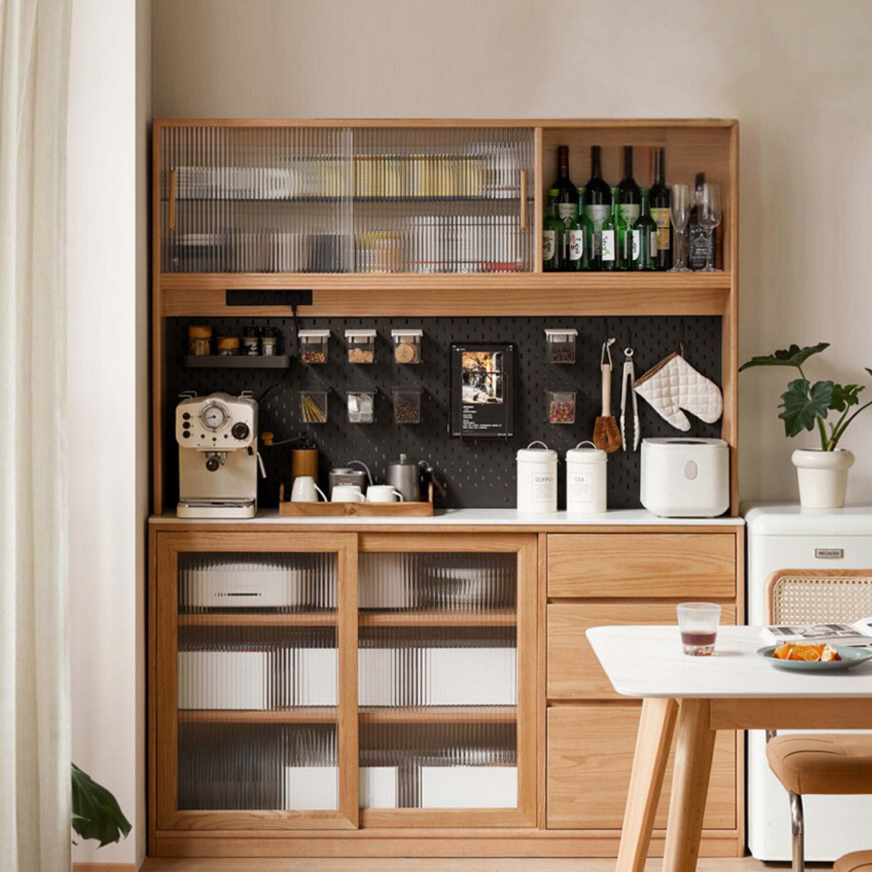 Solid Oak Wood Rock Board - Nordic Style Ultra-Thin Sideboard for Living Room, Bedroom & Dining Room Storage