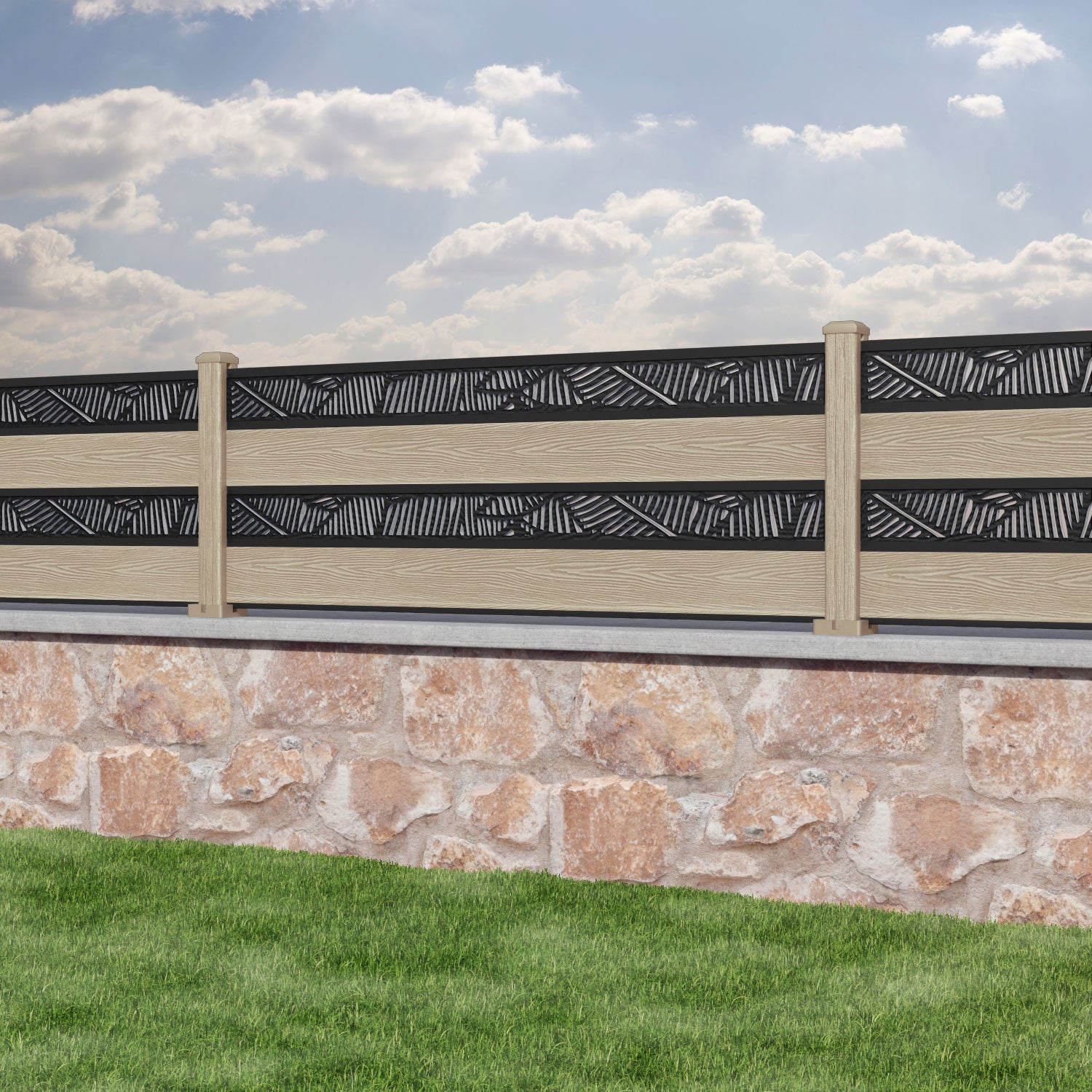 Classic Feather Split Screen Fence Panel - Light Oak Composite Privacy Fence with Durable Posts | Perfect for Backyard, Garden, and Patio Privacy Screening
