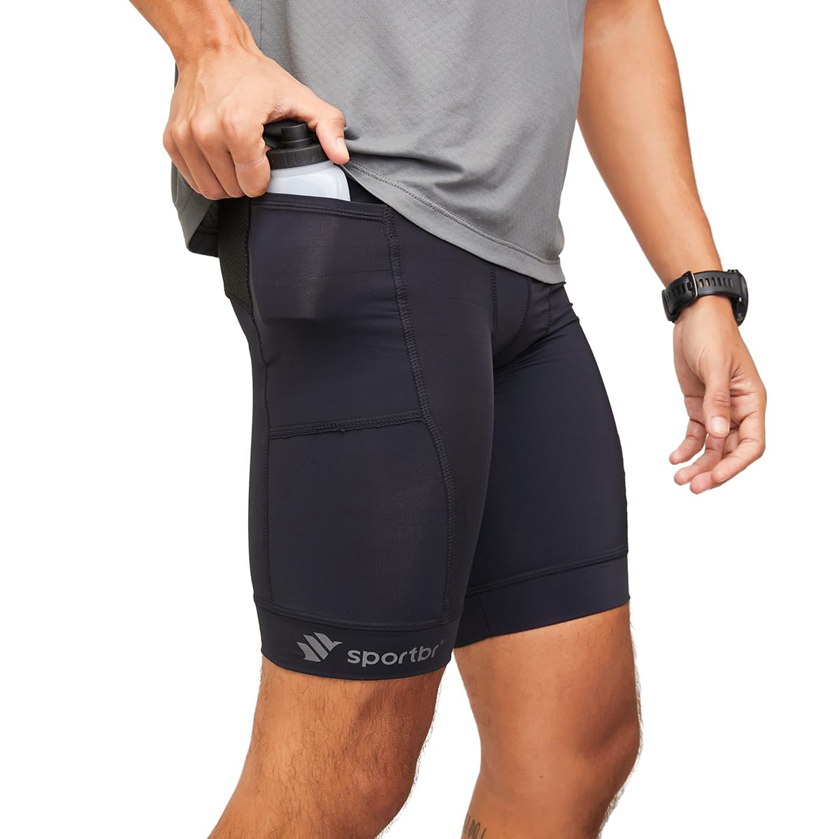 SportBR Men's Running Shorts with 6 Pockets - UPF 50 Compression Workout Shorts for Gym & Outdoor Activities | Lightweight Breathable Training Shorts for Running, Jogging & Fitness
