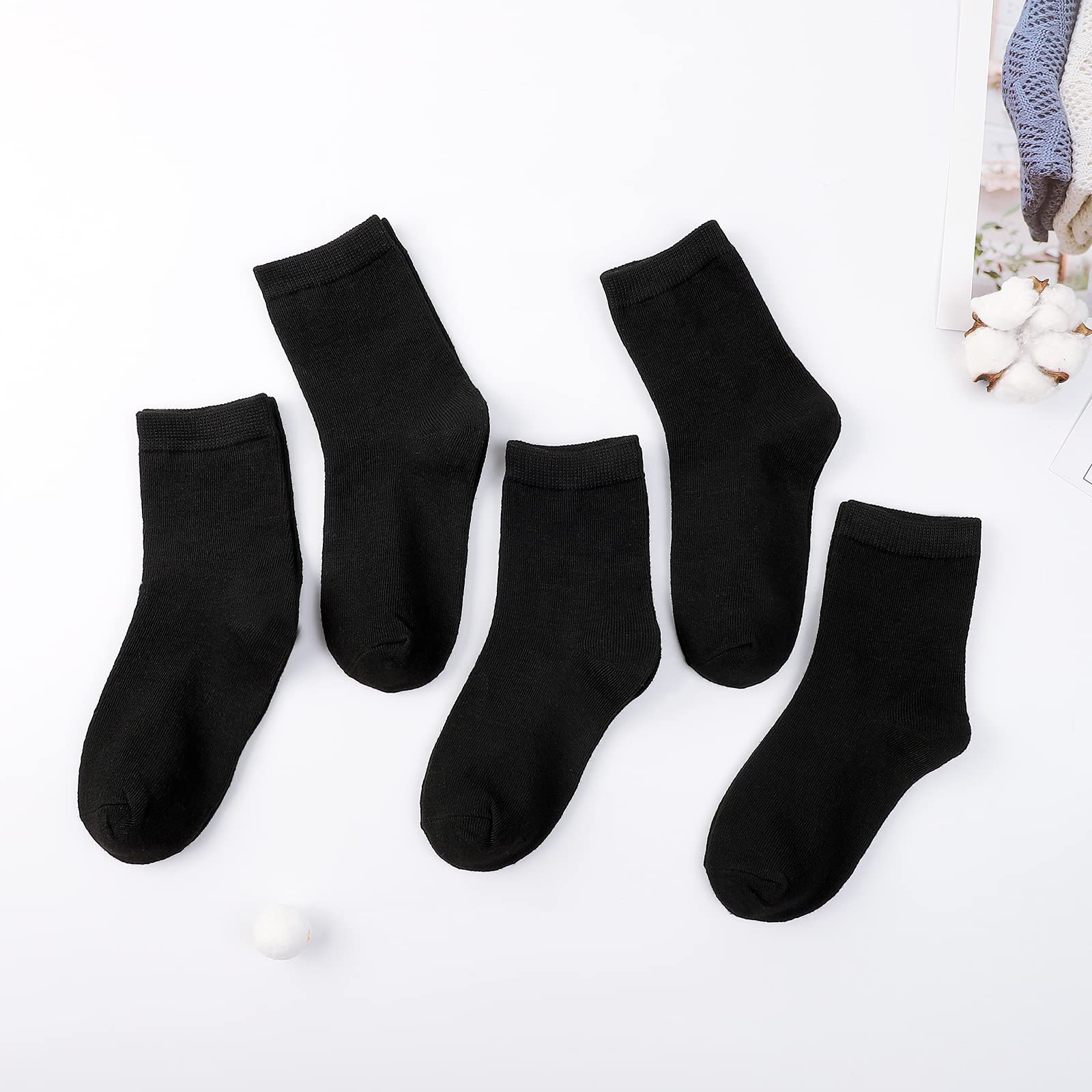 BOOPH 15 Pack Boys Girls Crew Dress Socks - Toddler Kids Athletic Ankle Socks for School, Sports & Everyday Wear - Soft Cotton Breathable Socks for Children