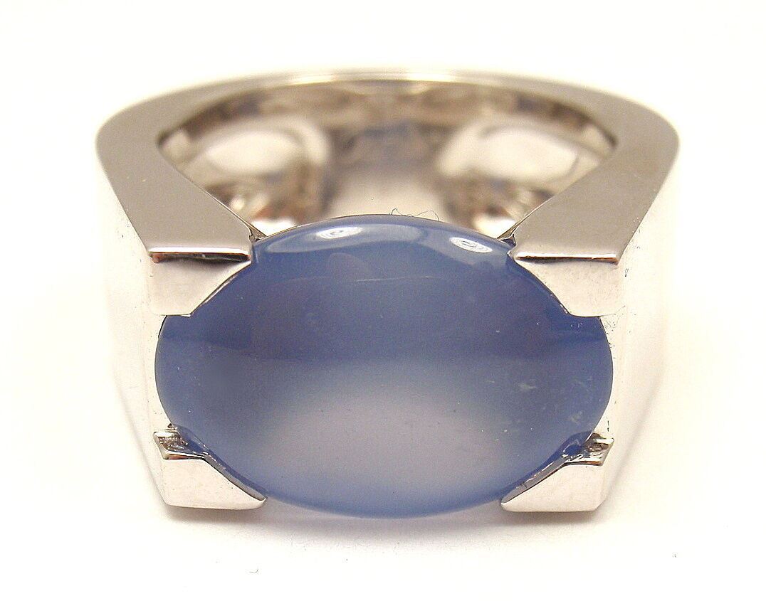 Authentic Cartier 18K White Gold Large Chalcedony Ring for Women - Luxury Statement Jewelry for Weddings, Anniversaries & Special Occasions
