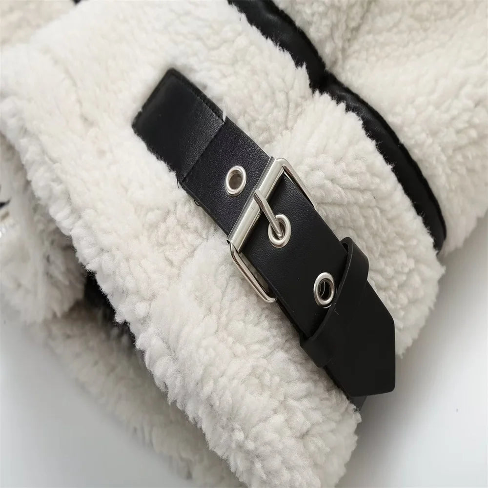 Women's Autumn Fur Jacket - Cozy Lamb Wool Plush Coat with Contrast Color for Casual Wear | Perfect for Fall Outfits, Daily Errands & Cold Weather Fashion