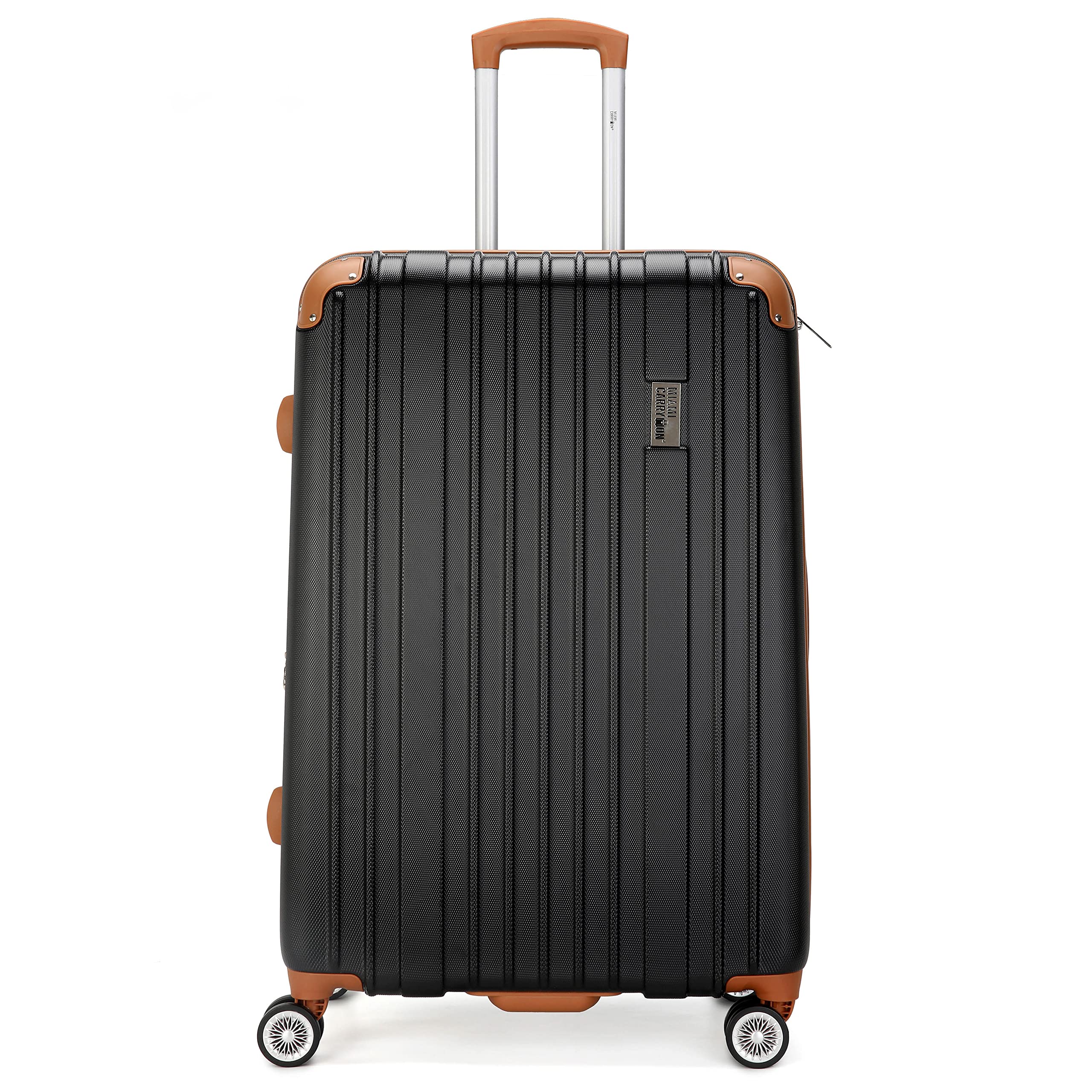 3-Piece Black Expandable Plastic Retro Spinner Luggage Set - Lightweight Suitcase for Travel, Business Trips & Vacations