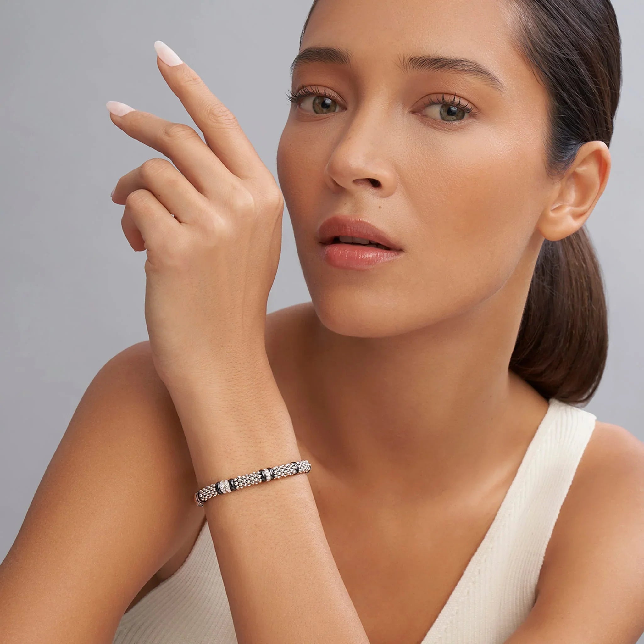 4-Station Diamond Caviar Bracelet | 6mm Round Beads | Elegant Stackable Jewelry for Women | Perfect for Parties, Weddings & Special Occasions