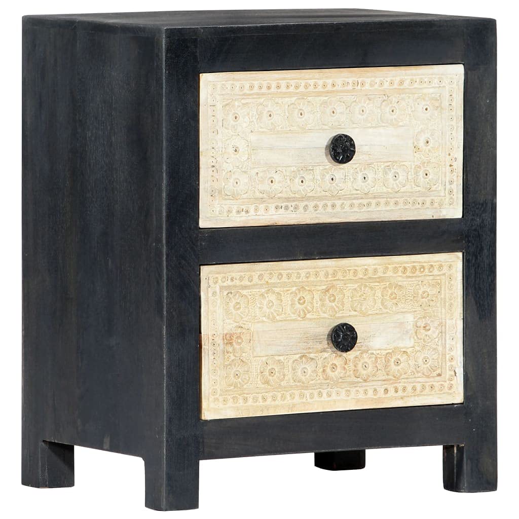 Hand Carved Solid Mango Wood Nightstand with Storage - 15.8