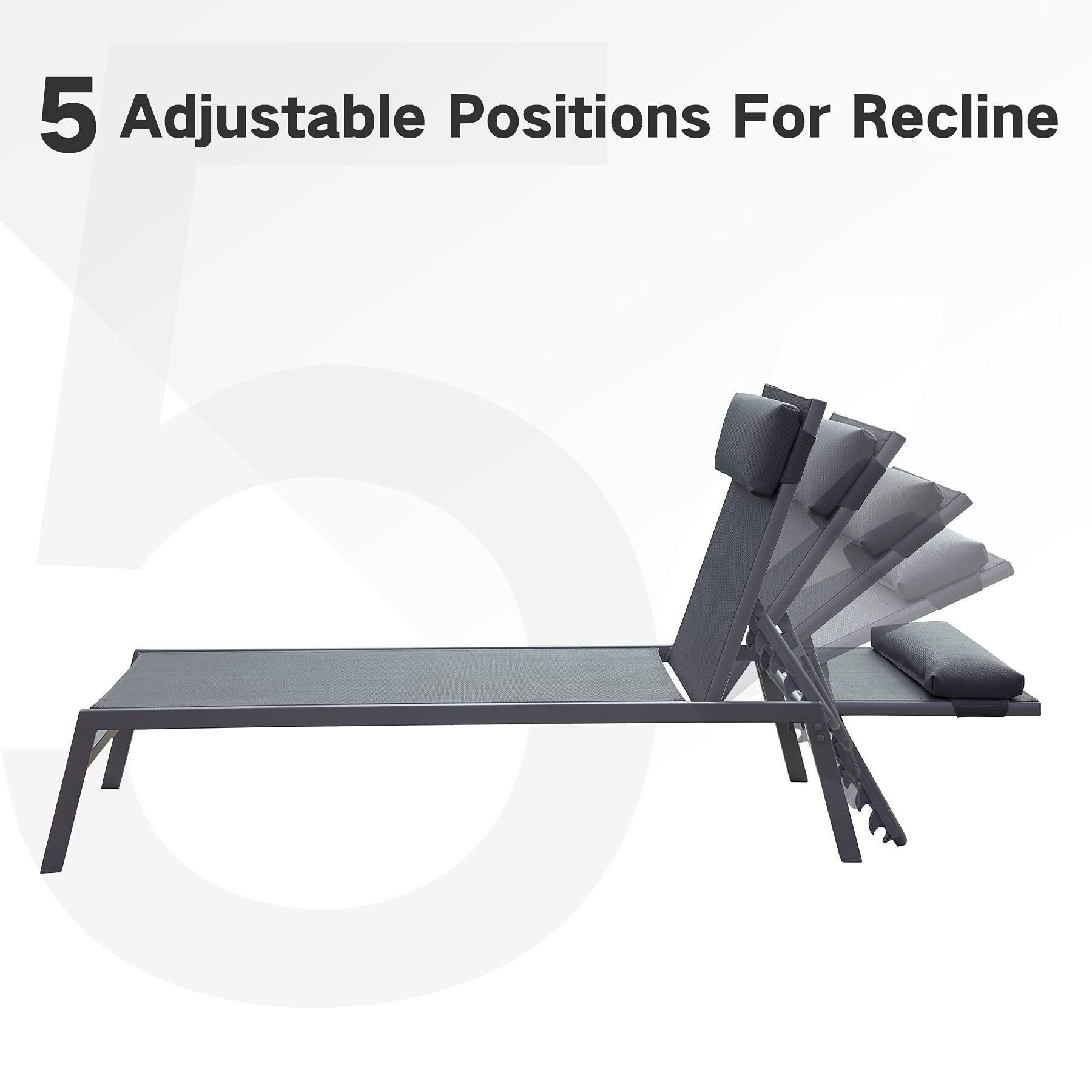Domi Patio Chaise Lounge Set - 5-Position Adjustable Pool Lounge Chairs with Breathable Textilene Fabric, Headrest & Side Table - Sturdy Steel Frame Outdoor Furniture (Grey) - Perfect for Poolside Relaxation, Backyard Lounging & Patio Decor