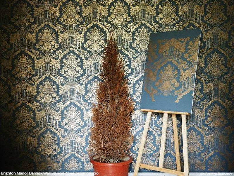 Brighton Manor Damask Wall Stencil - Reusable DIY Painting Template for Home Decor, Accent Walls & Furniture - Perfect for Bedrooms, Living Rooms & Craft Projects