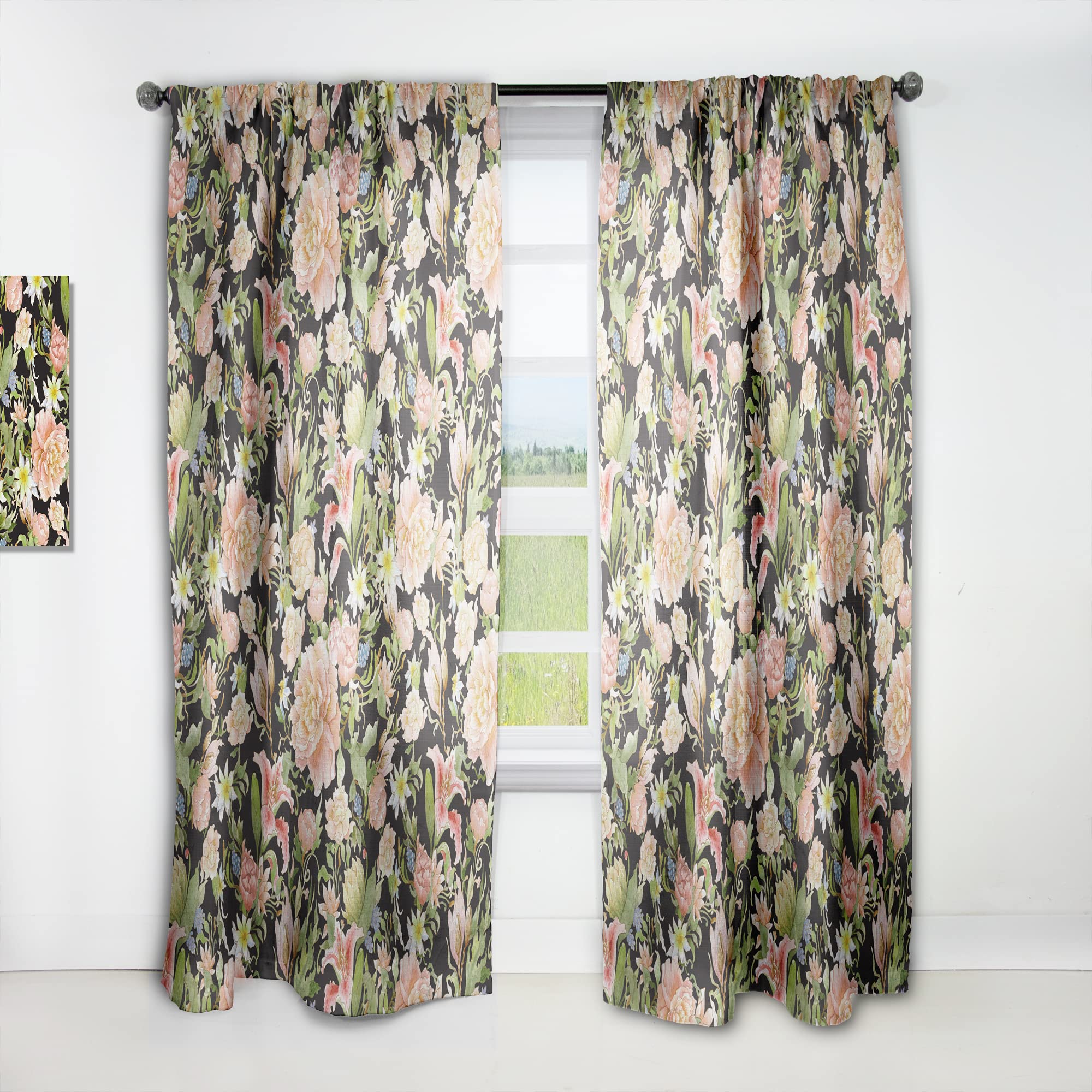 DesignQ Pink Watercolor Floral Curtains - Thermal Insulated Single Panel (52x90 inches) for Bedroom & Living Room - Elegant Window Drapes for Home Decor & Light Blocking