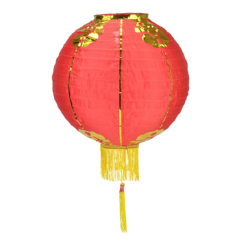 14 Inch Red Traditional Nylon Chinese New Year Lantern with Tassel - Decorative Hanging Lantern for Lunar New Year, Spring Festival, Home Party & Garden Decor