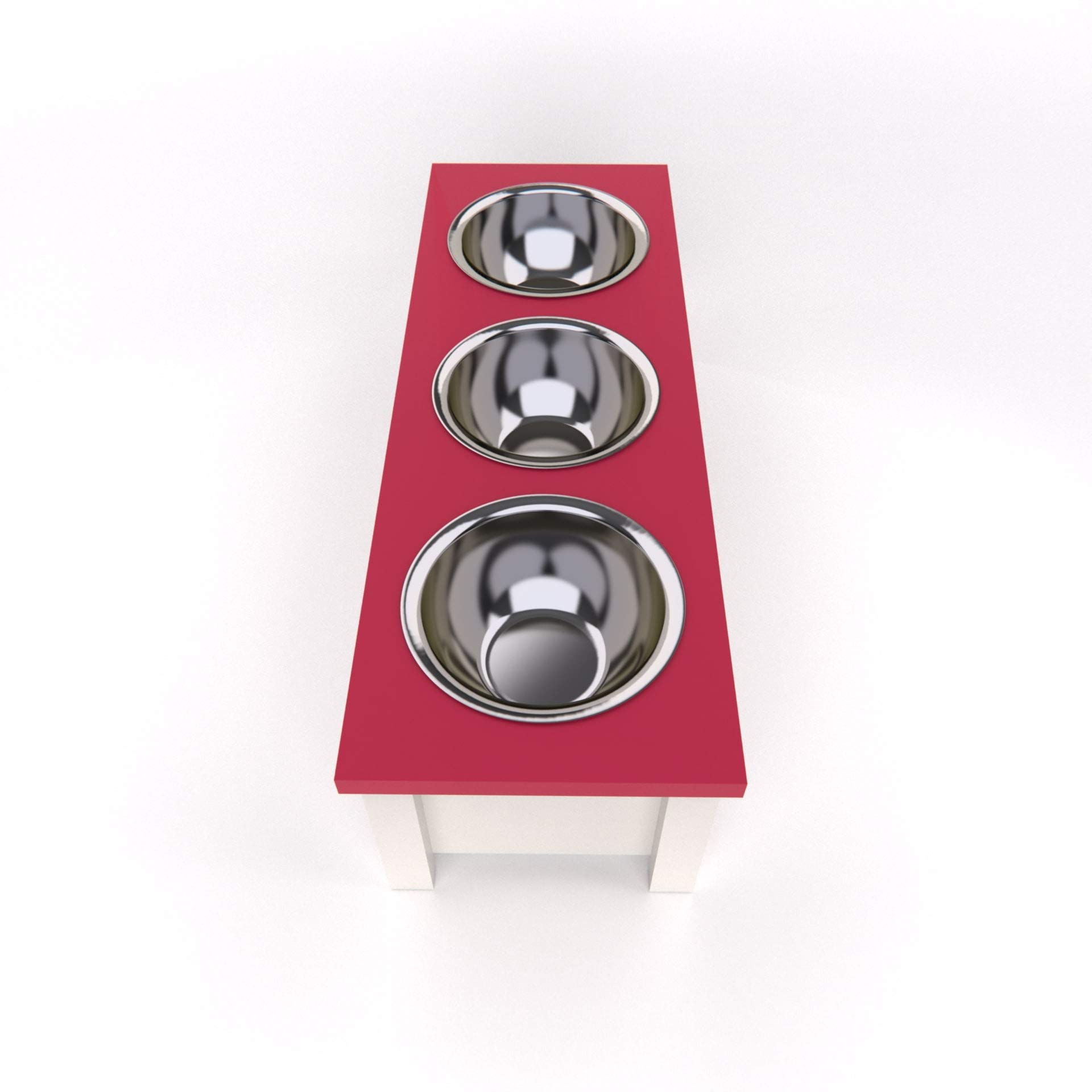Personalized Elevated Triple Dog Bowl Stand for Large, Medium, Small & X-Small Dogs - 3 Stainless Steel Food & Water Bowls - Raised Dog Dish with Storage Compartment (Small, Pink) - Perfect for Feeding & Organizing Pet Supplies in Home, Kitchen or Outdoor Use