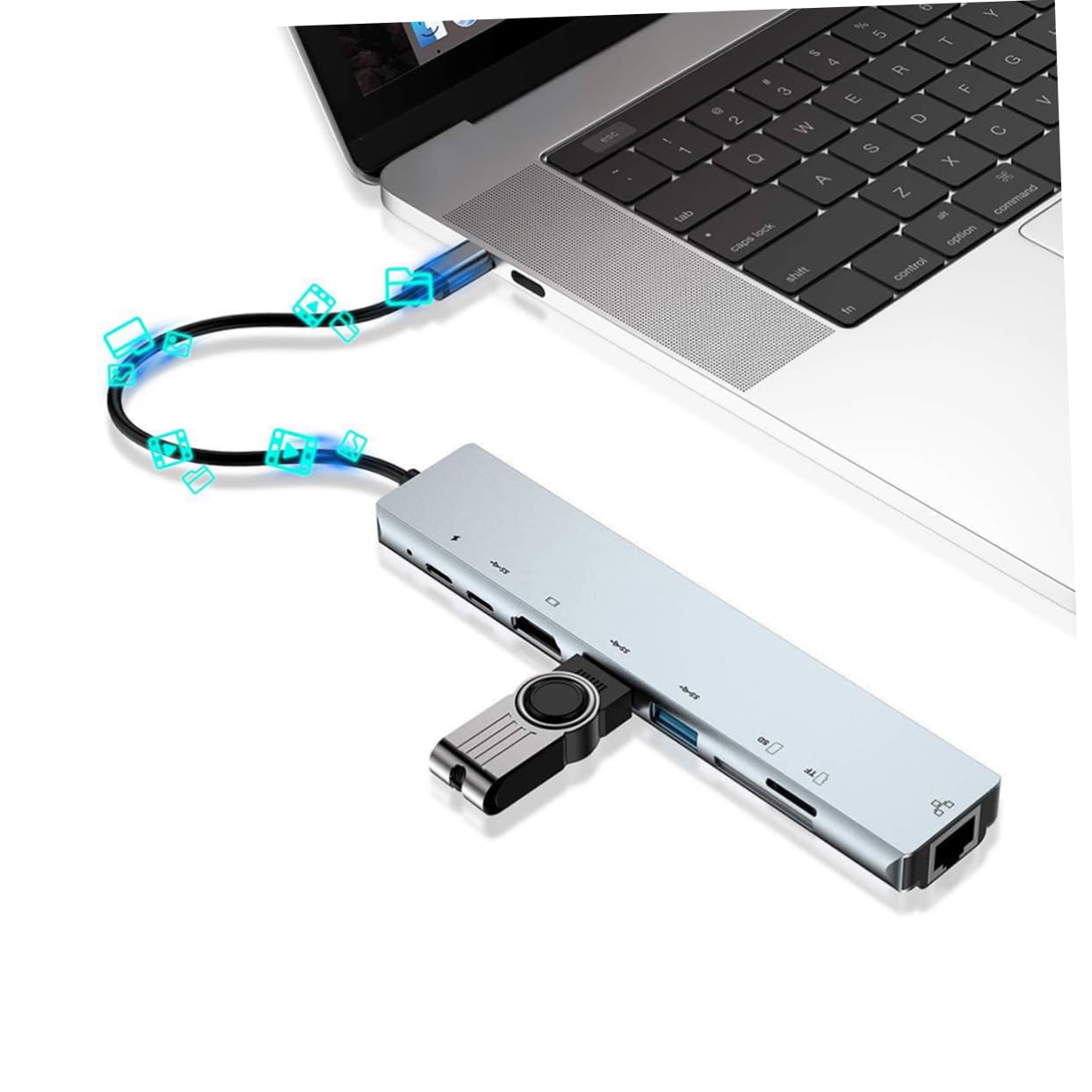 HOMSFOU 8-in-1 USB 3.0 Hub with 4K HDMI, Fast Charging Port - Perfect for Laptop, PC, MacBook Pro/Air, Home Office & Gaming Setup