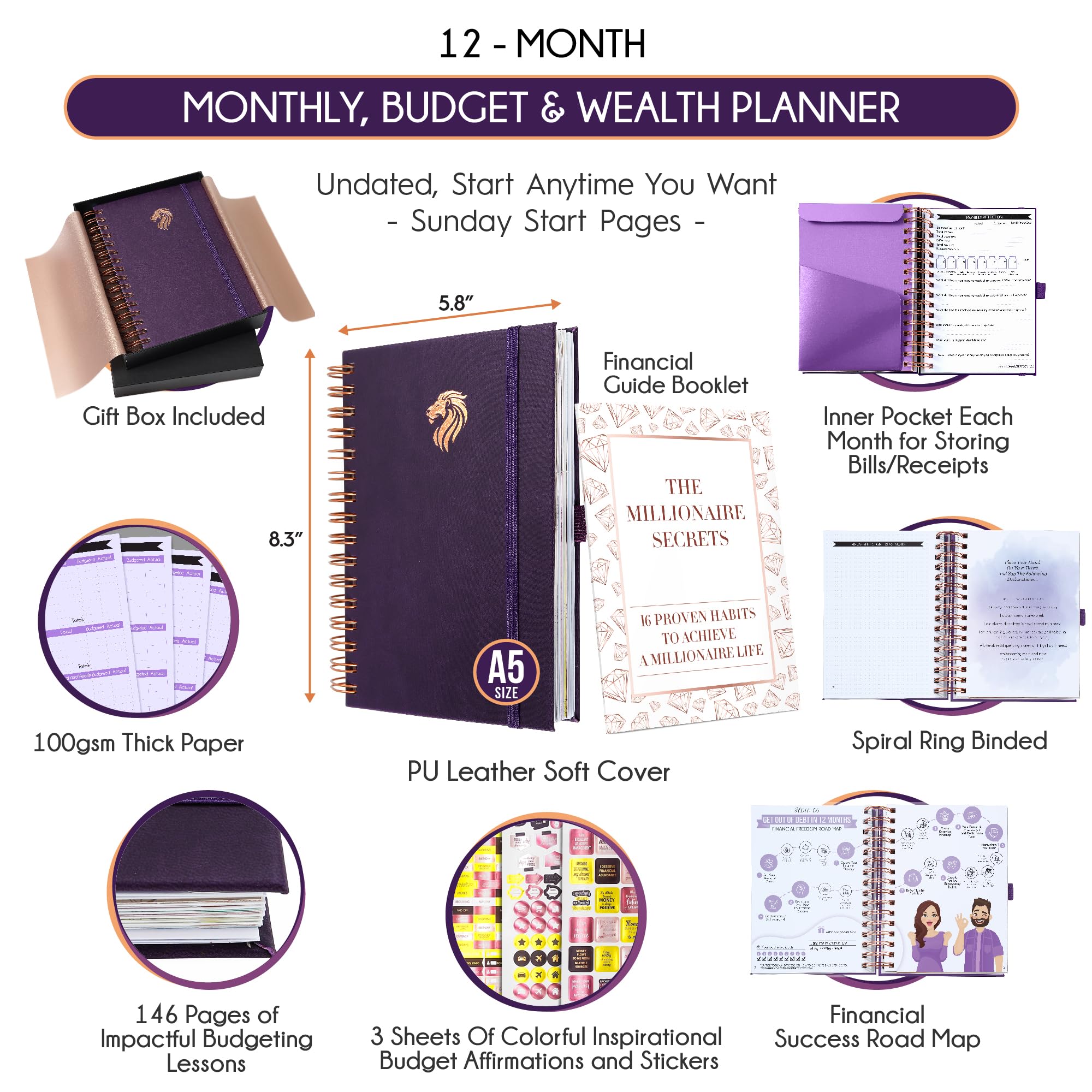 2025 Spiral Budget Planner & Monthly Bill Organizer with Pockets - Finance Journal, Debt Tracker for Bill Payments & Savings | 12-Month Financial Freedom Planner for Personal Finance, Money Management & Goal Setting | Perfect for Home, Office & Travel Use