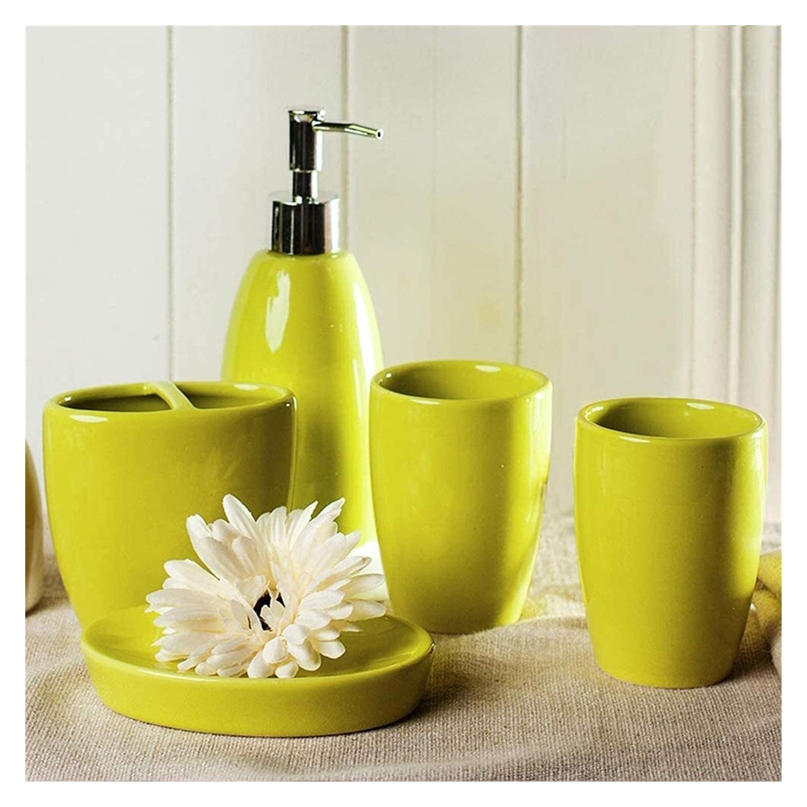 Ceramic Soap Dispenser Set - 5 Piece Bathroom Accessories Kit with Toothbrush Holder, Cup & Soap Box | Modern Hotel Decor & Creative Home Gift for Bathroom Organization & Stylish Decor