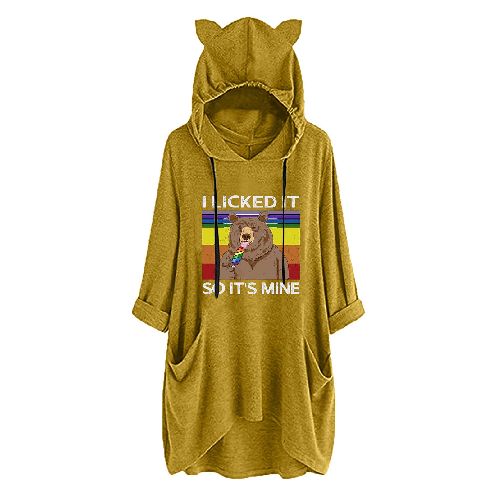 Stylish Women's Long Sleeve Graphic Pocket Tunic Hoodie - Casual Spring Dress for Everyday Wear | Perfect for Work, Weekend Outings & Layering