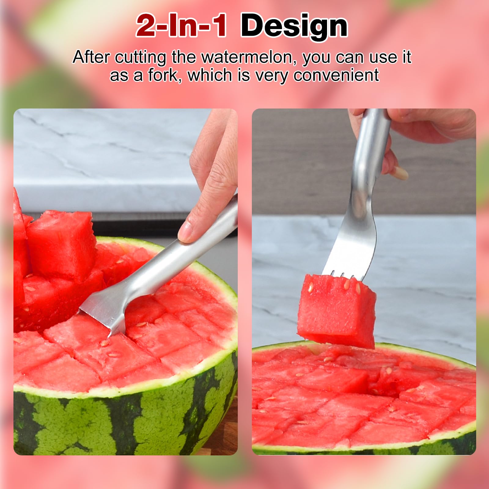 2024 New 2-in-1 Stainless Steel Fruit Cutter - Watermelon Slicer & Dual Head Knife Set (5PCS) | Perfect for Summer BBQs, Family Parties, Camping & Outdoor Picnics | Durable Kitchen Tool for Easy Fruit Cutting