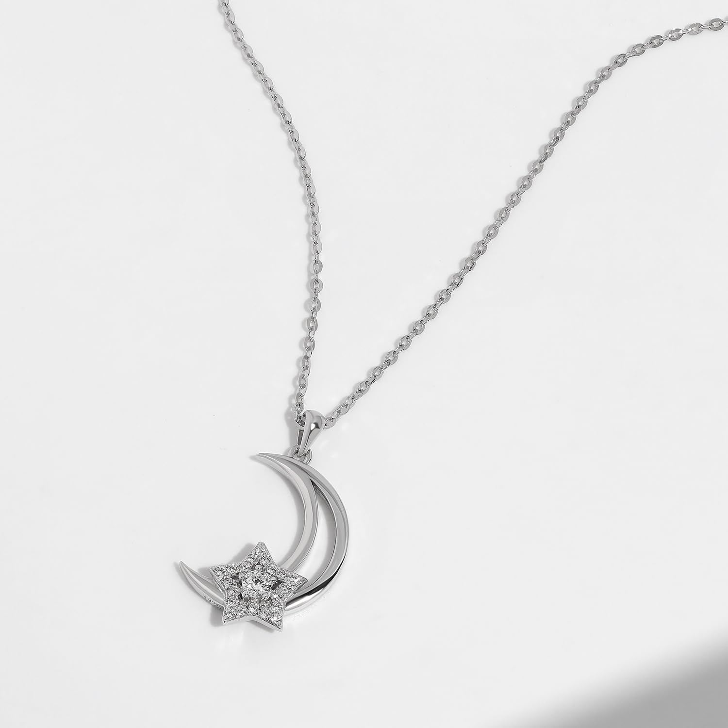 Meissa Dainty Moon Star Pendant Necklace for Women - 925 Sterling Silver Simple Elegant Necklace, Cute Aesthetic Moon Jewelry, Gold & Silver Jewish Star Necklace - Perfect for Daily Wear, Gift Giving & Special Occasions