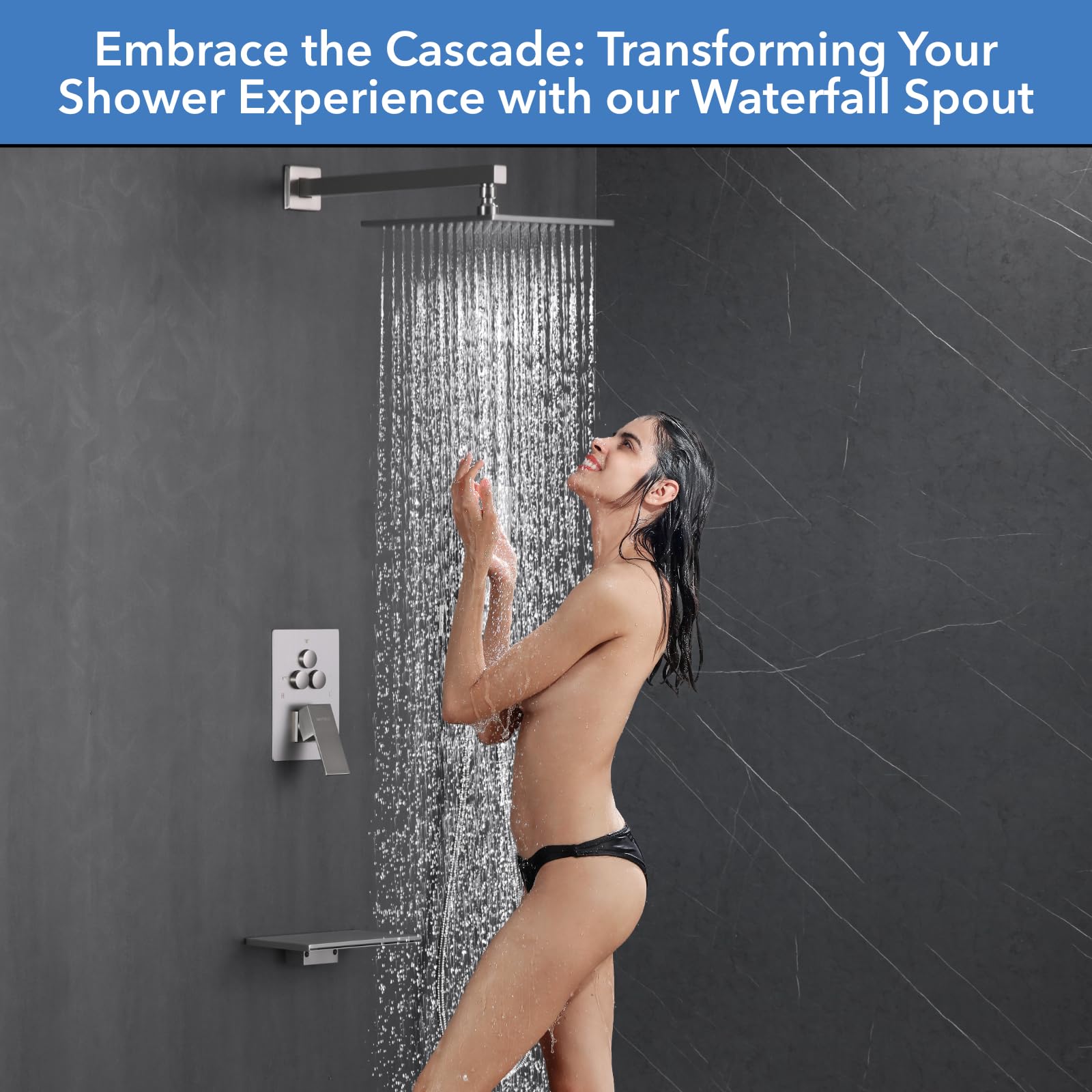 VANFOXLE Brushed Nickel Shower Faucet Set with Tub Spout & Push Button Diverter - 2 in 1 Handheld Shower Head & 10 Inch Rainfall Shower - Includes Rough-in Valve Body and Trim - Perfect for Bathroom Renovation & Modern Home Upgrade