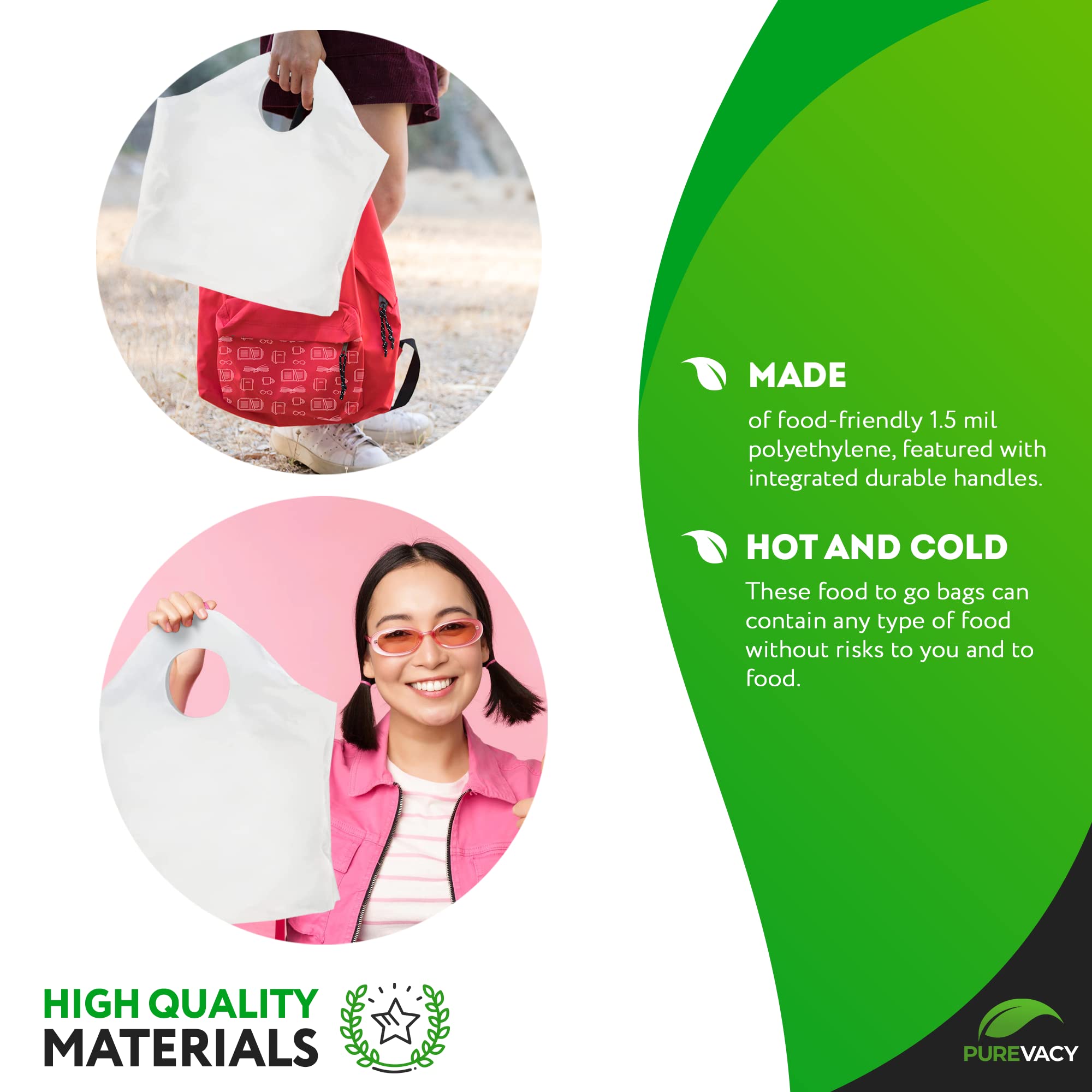 White Super Wave Top Carry Out Bags with Die-Cut Handles - Durable Plastic Merchandise Bags for Small Business Retail & Takeout - Perfect for Groceries, Boutique Shopping & Food Delivery