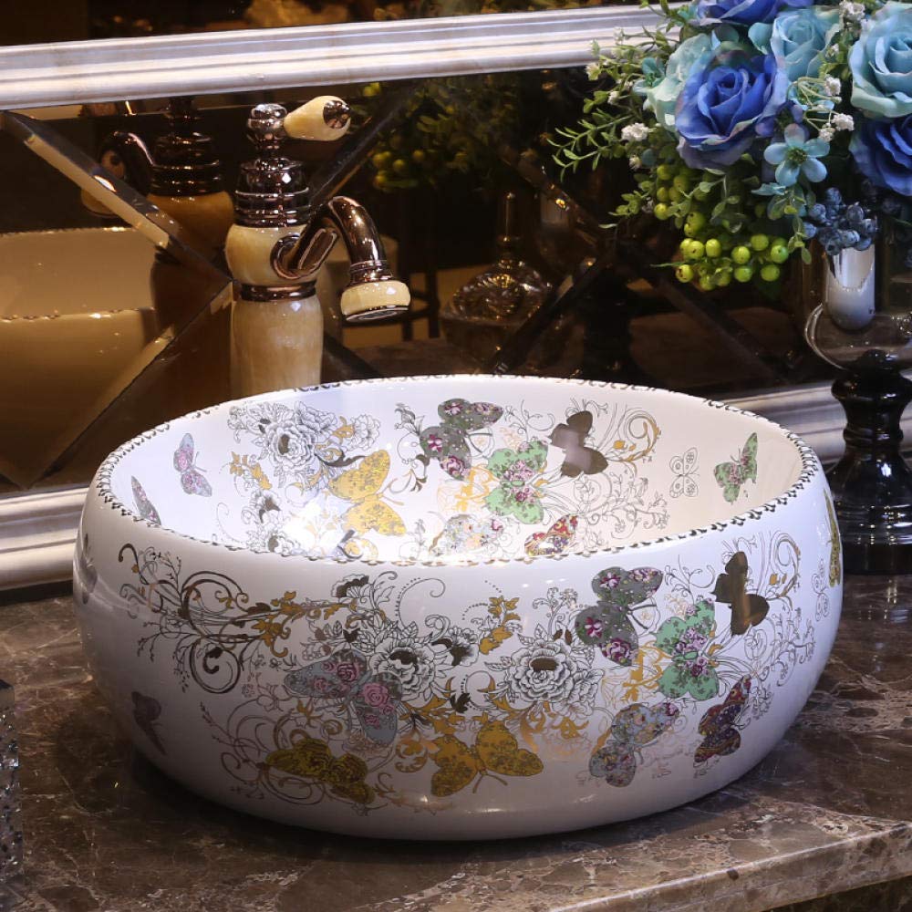 Handmade Ceramic Vessel Sink with Butterfly Design - Countertop Bathroom Basin for Modern Vanities | Perfect for Powder Rooms, Guest Baths & Spa-Style Retreats