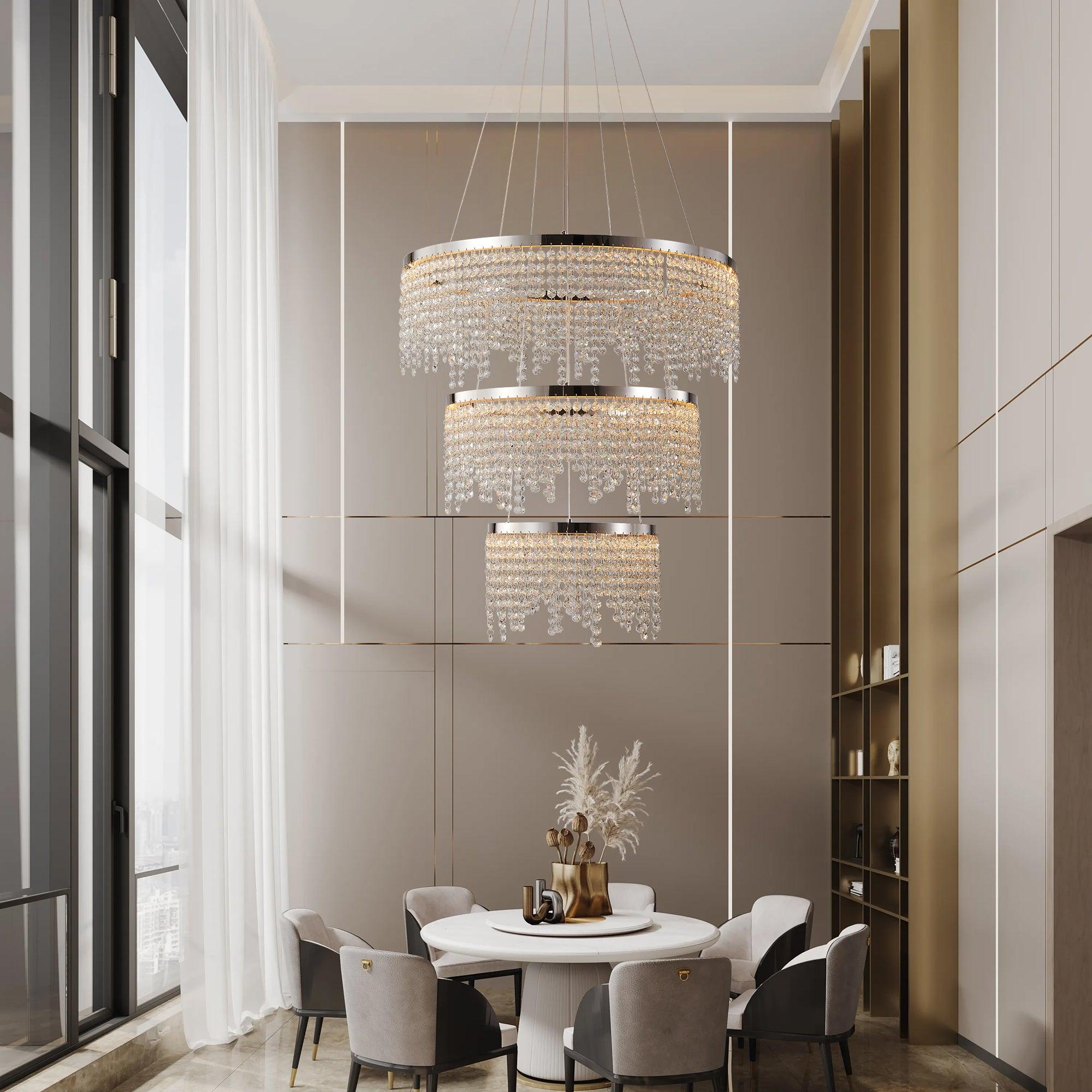 23.6 Inch Modern Crystal Chandelier - Luxury Hanging Ceiling Lamp with Elegant Pendant Design for Dining Room, Bedroom & Living Room Lighting Decor
