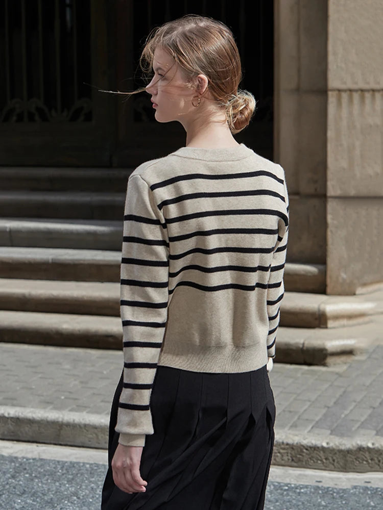 90s Striped Cropped Cardigan for Women - Y2K Preppy Style Crew Neck Knit Sweater | Korean Fashion | Casual Outfits, Office Wear & Date Night Looks