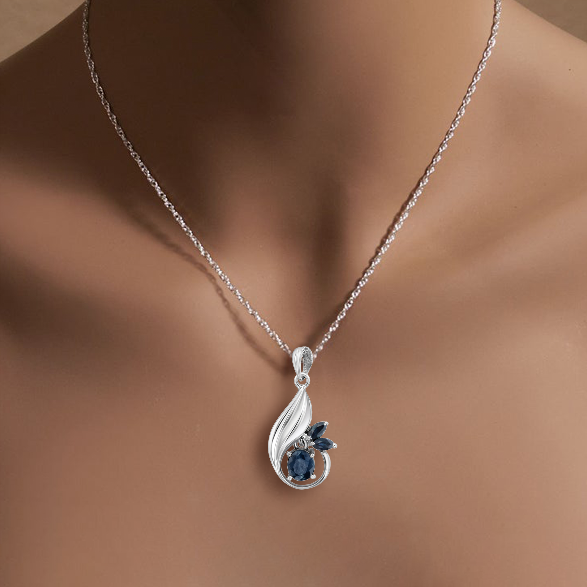 Elegant Oval Sapphire White Gold Necklace for Women | 14K Solid Gold Pendant Jewelry Gift for Anniversary, Birthday & Special Occasions