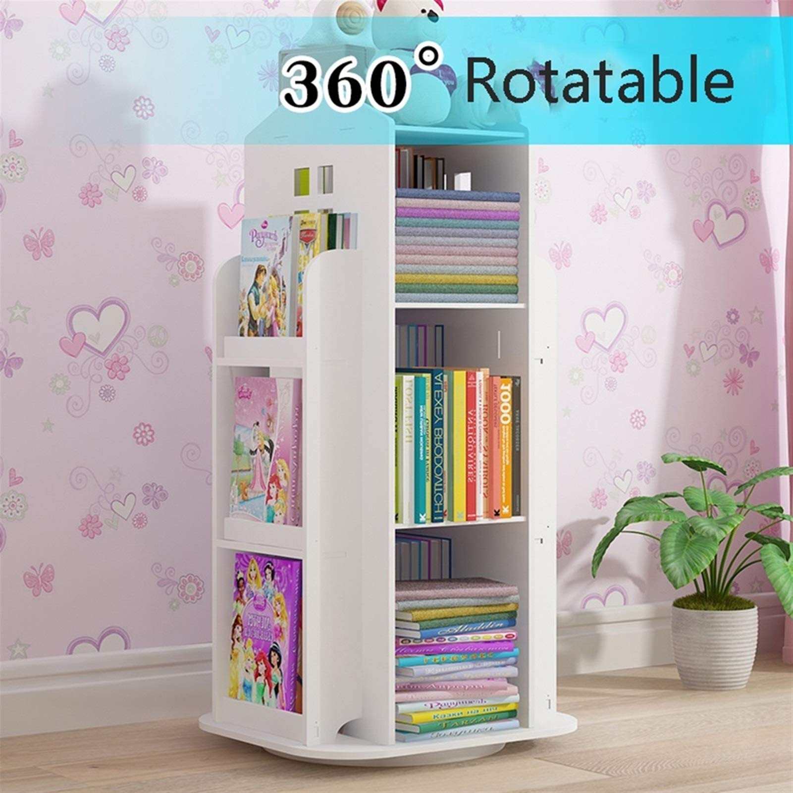 360° Rotating 3-Tier Bookshelf - White Modern Floor Standing Bookcase for Kids & Adults | Space-Saving Storage Shelf for Home, Office, Nursery & Classroom Organization