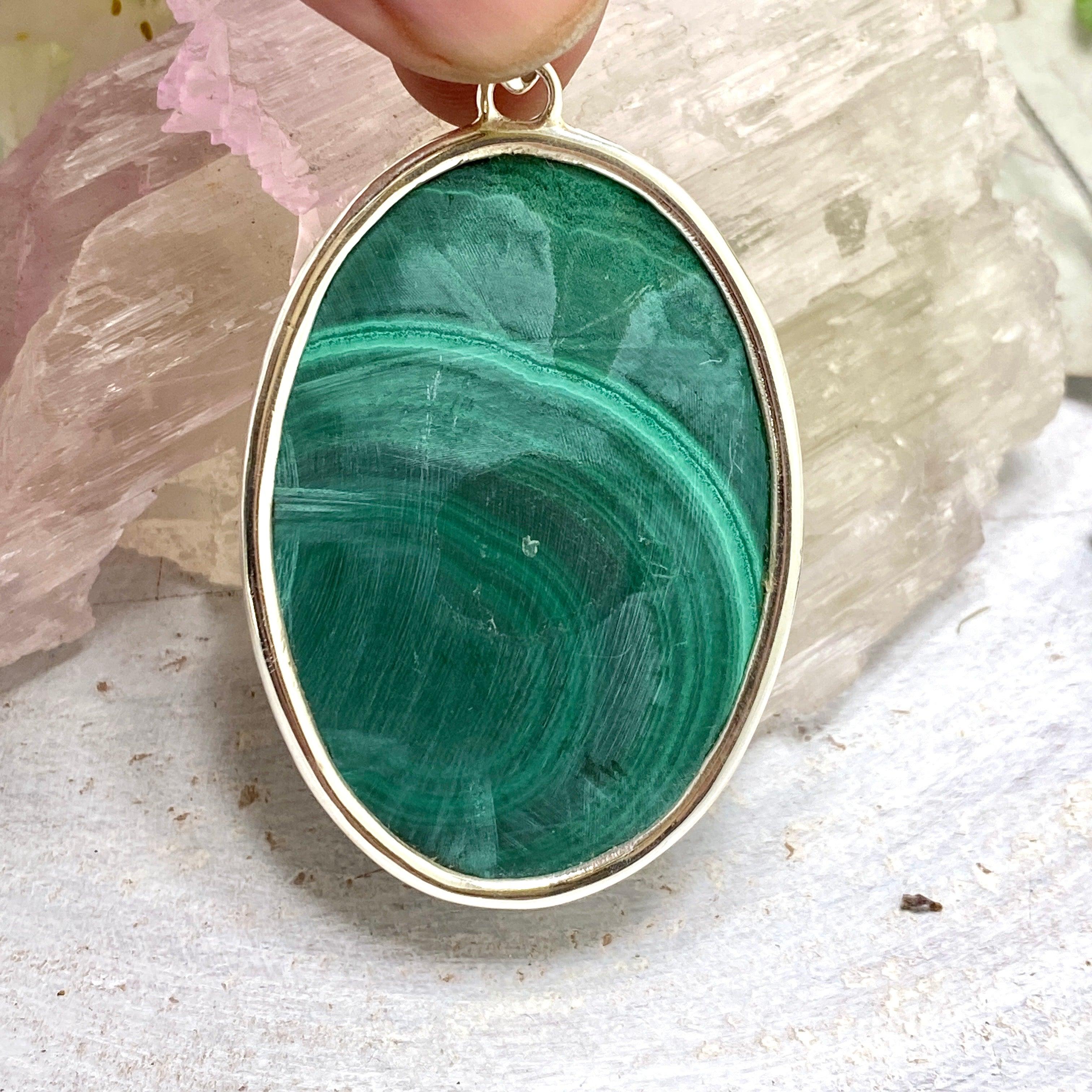 Natural Malachite Oval Pendant Necklace - Handcrafted Gemstone Jewelry KPGJ3328 | Perfect for Spiritual Healing, Meditation & Boho Fashion