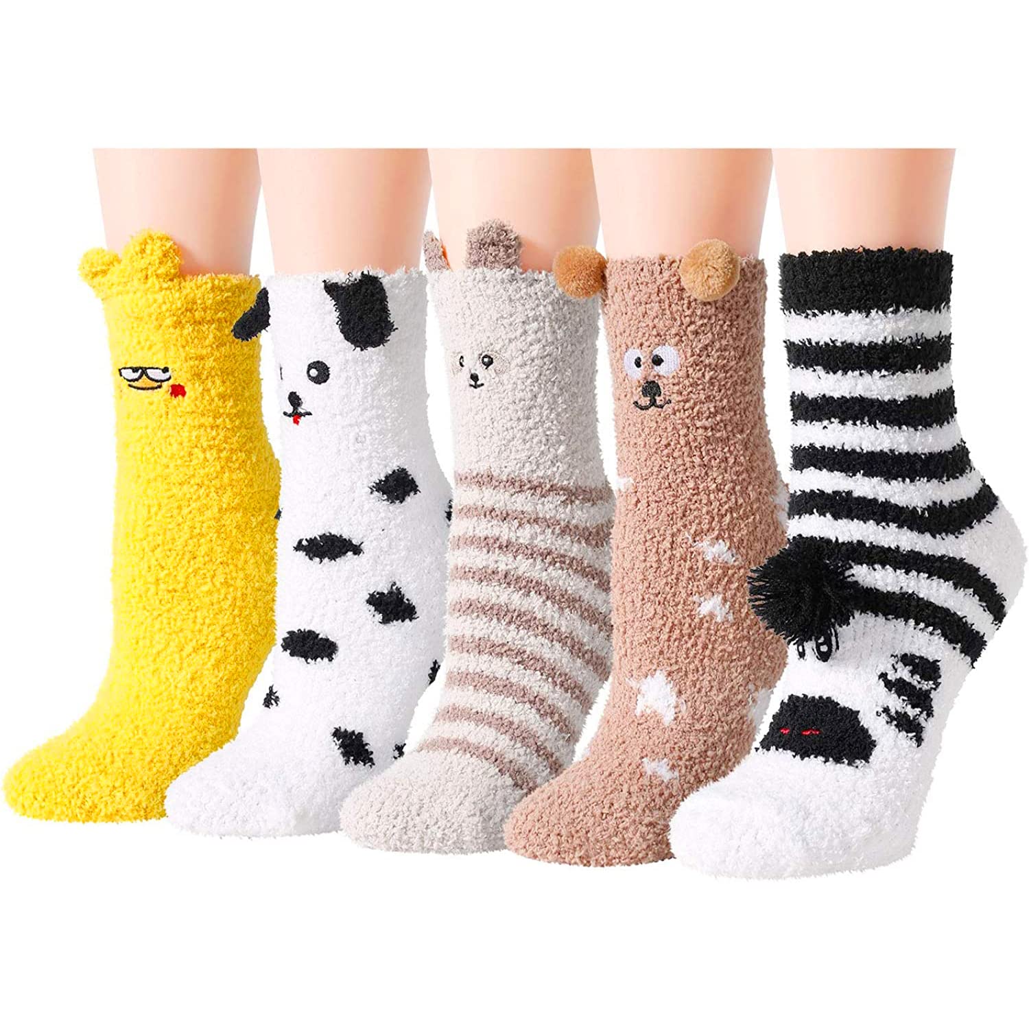 Zmart Cozy Fuzzy Socks for Women & Girls - Soft Warm Animal Print Indoor Slipper Socks (6-Pack, Assorted Colors) - Perfect for Winter, Lounge Wear, Home Comfort & Gift Giving