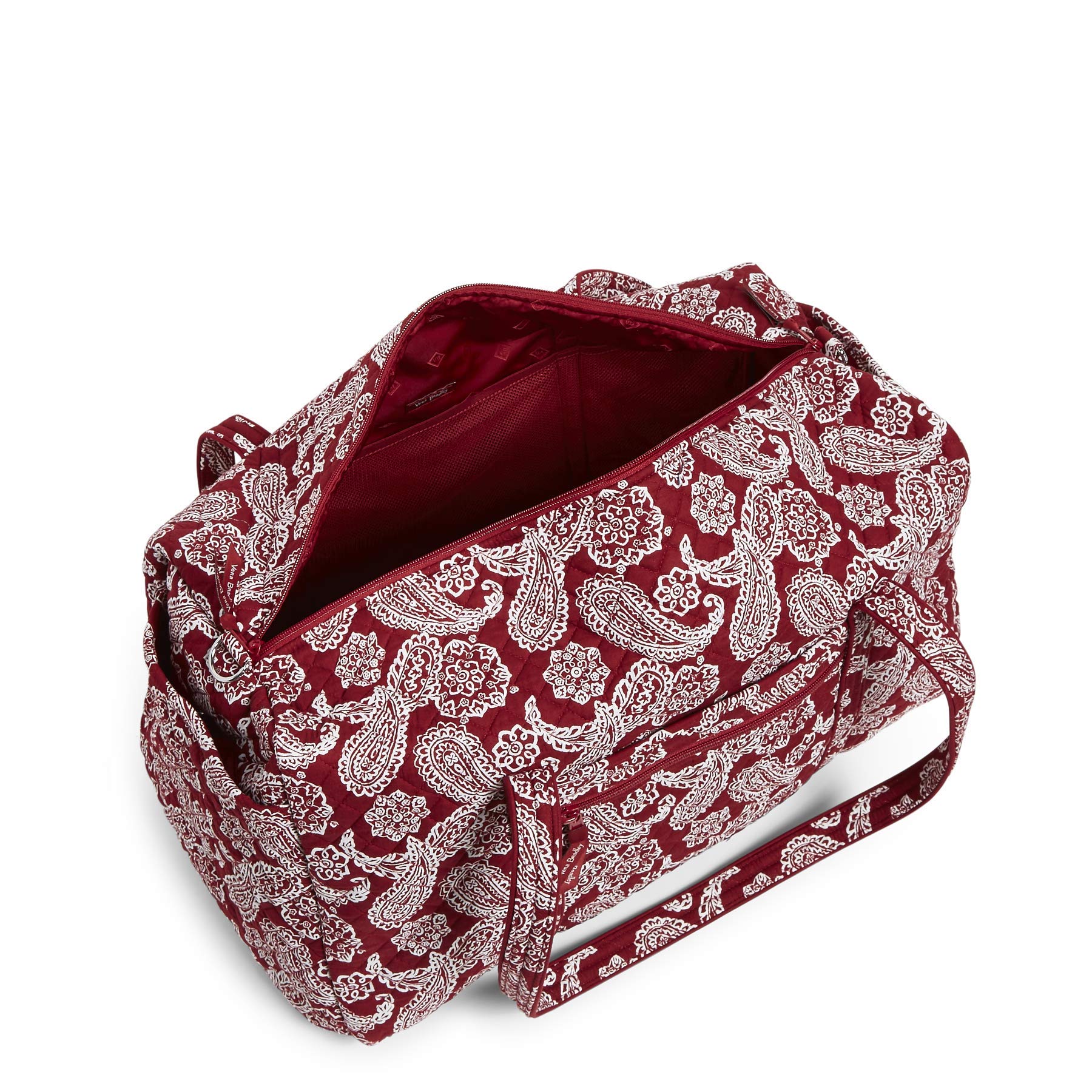 Vera Bradley Women's Cotton Large Travel Duffle Bag - Collegiate Style with Multiple Team Options, Iowa State University Cardinal/White Bandana Print, Perfect for College Students, Gym, Weekend Trips & Sports Travel