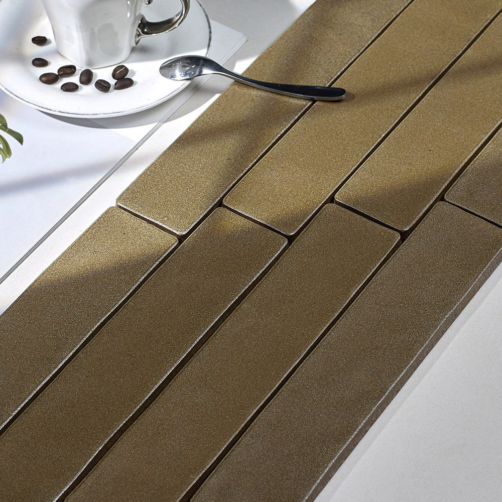 Handmade Mykonos Champagne Gold 50X250 Zellige Matte Subway Tile - Perfect for Kitchen Backsplash, Bathroom Walls & Mediterranean Style Home Decor