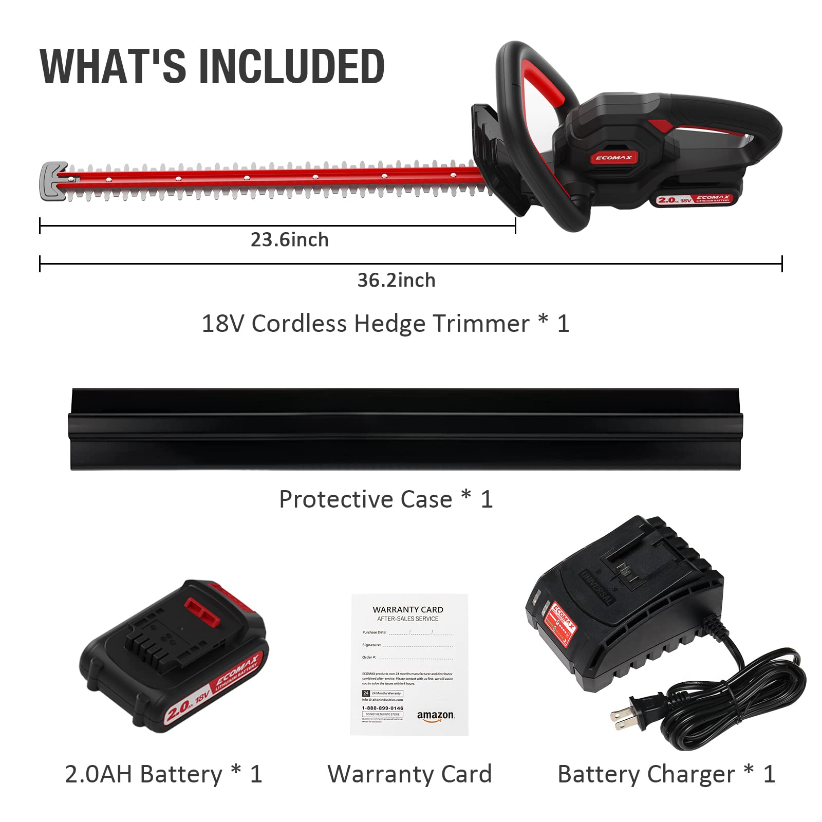 18V 22-Inch Cordless Hedge Trimmer with 2.0AH Battery & Charger - Lightweight Electric Shrub Trimmer for Backyard, Garden & Lawn Maintenance - Perfect for Trimming Bushes, Hedges and Small Branches (Model ELG06)