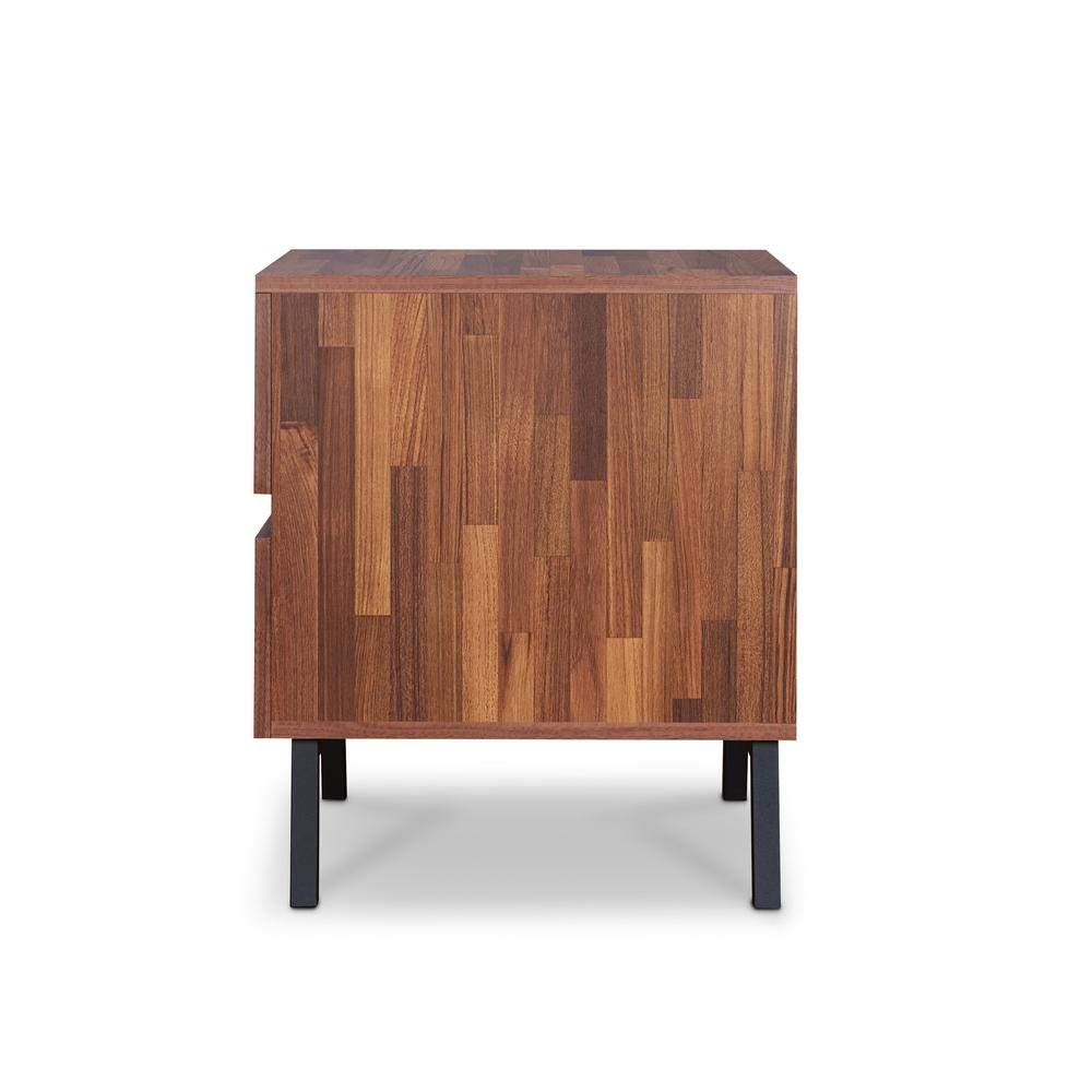 Modern 2-Drawer Nightstand with Metal Legs - Walnut & Black End Table for Bedroom, Living Room or Office - 18