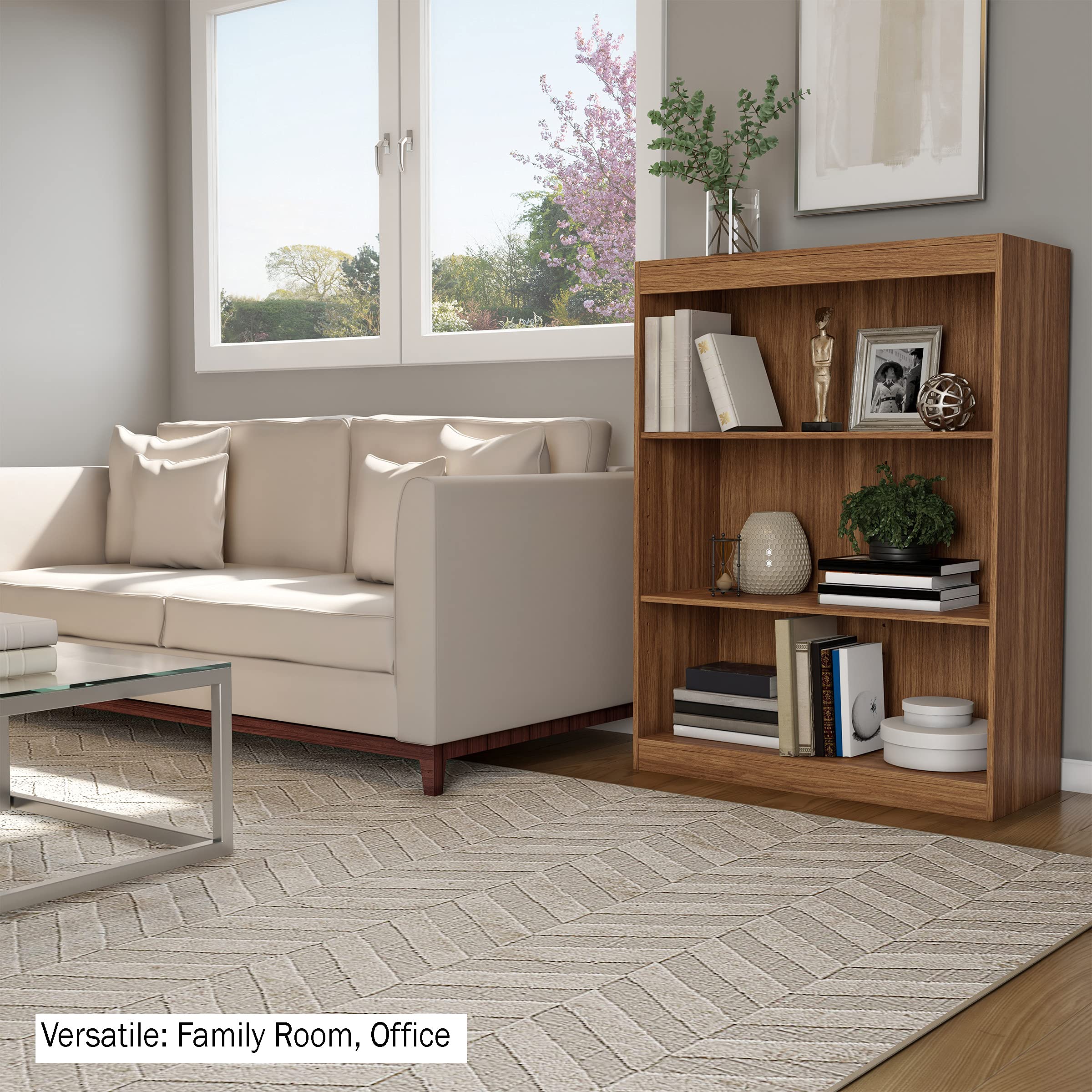 Lavish Home 3-Shelf Bookcase - Adjustable Open Front Bookshelf with Wall Anchors - Woodgrain Brown Storage Organizer for Living Room, Bedroom & Office
